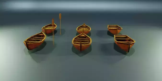 Wooden stylized boats Low-poly 3D model