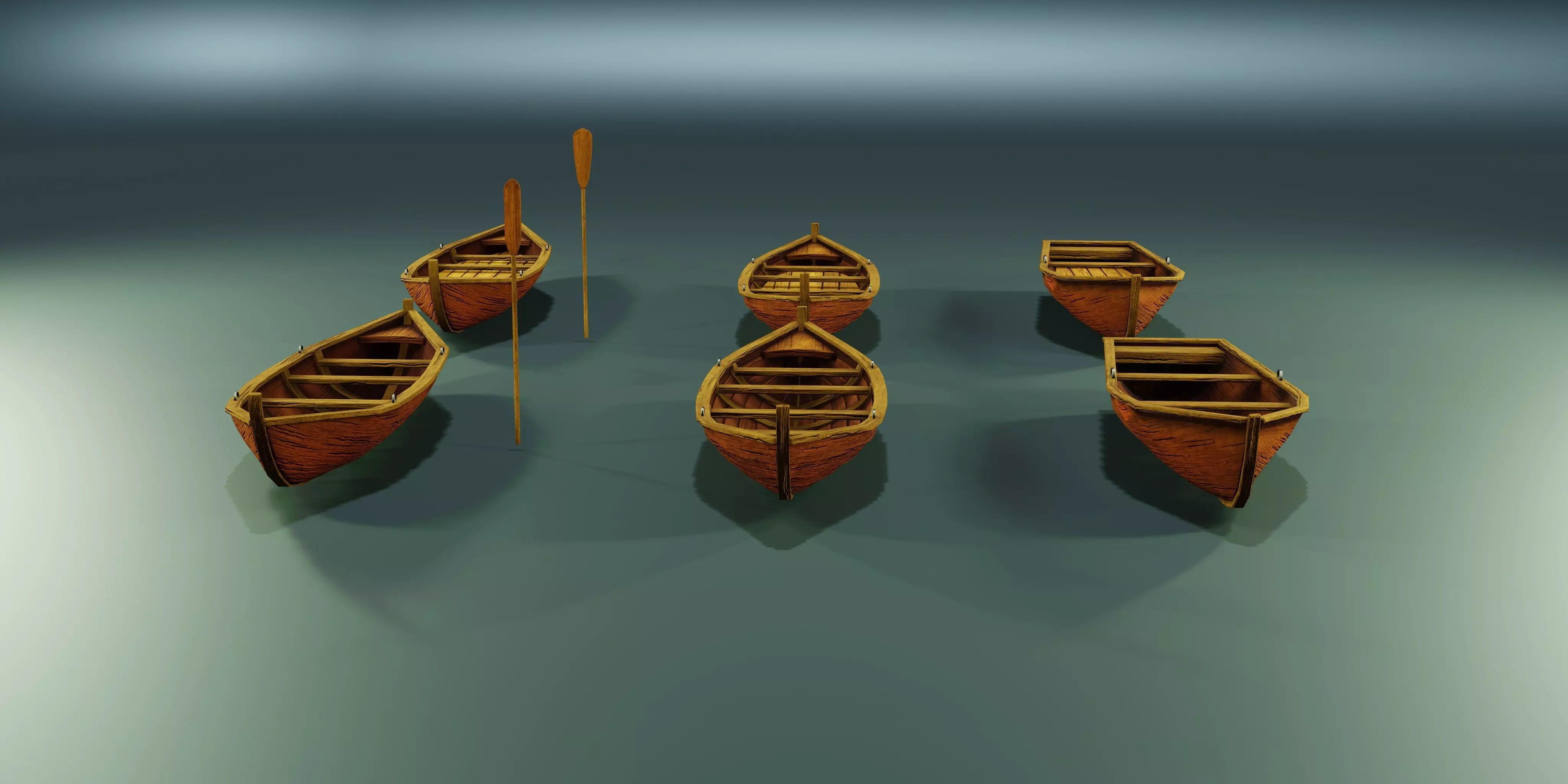 Wooden stylized boats Low-poly 3D model_0