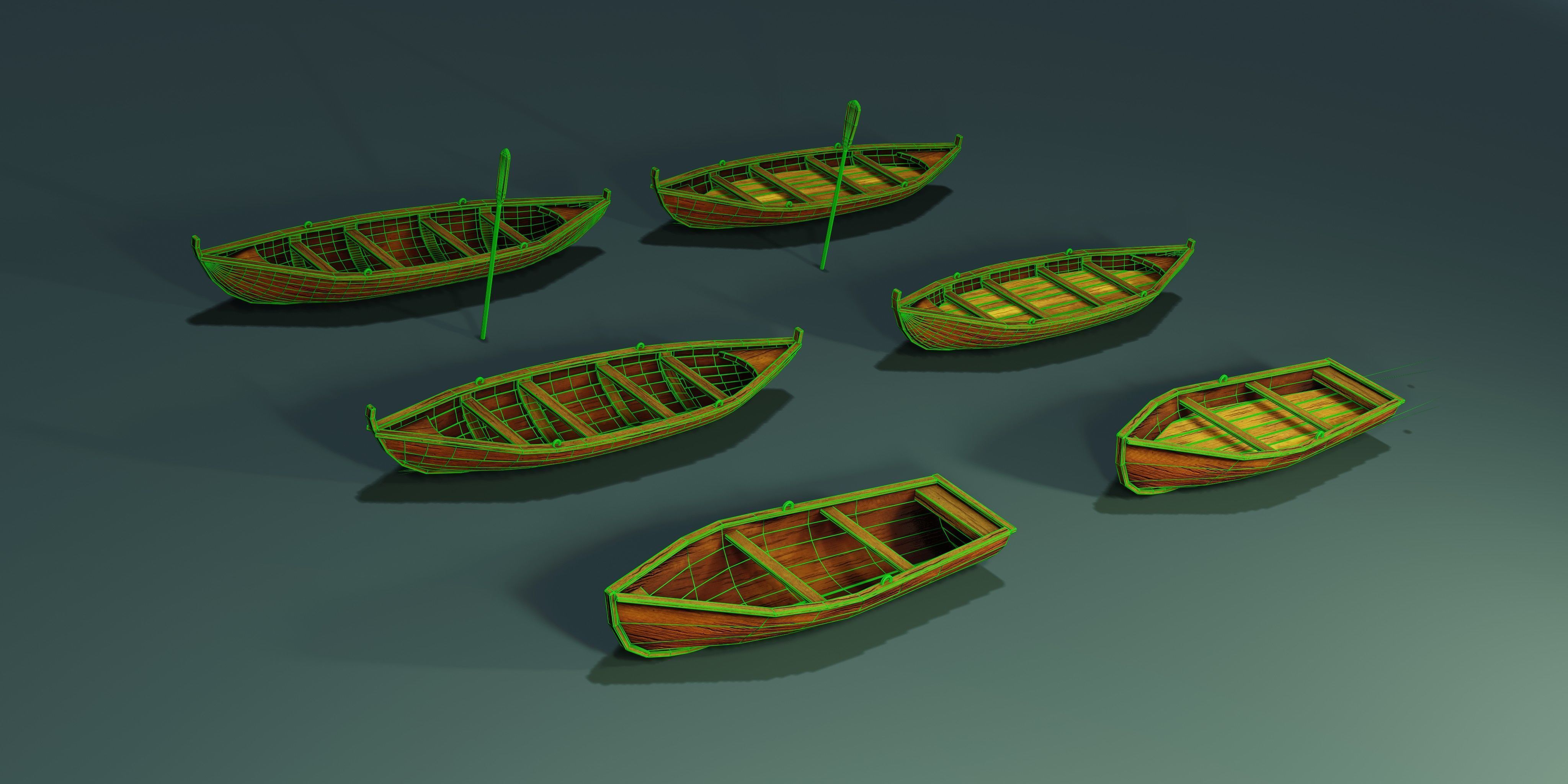 Wooden stylized boats Low-poly 3D model_9