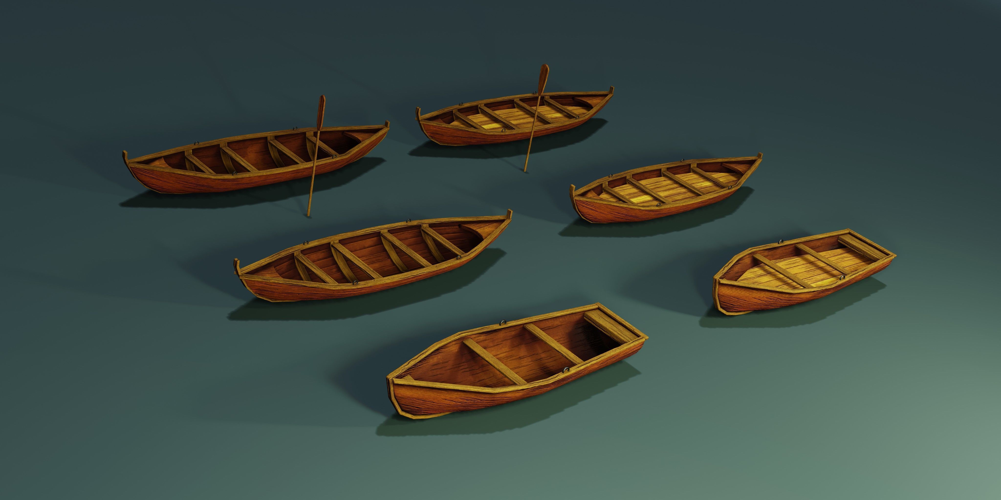 Wooden stylized boats Low-poly 3D model_1