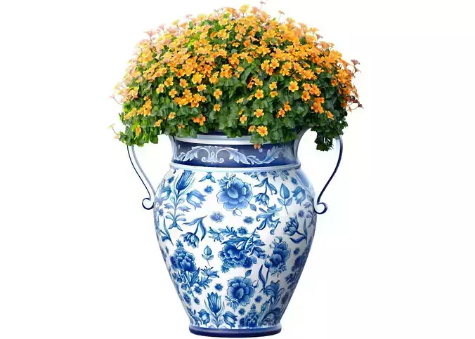 Bouquet of flowers in floor vase pot for decorating 