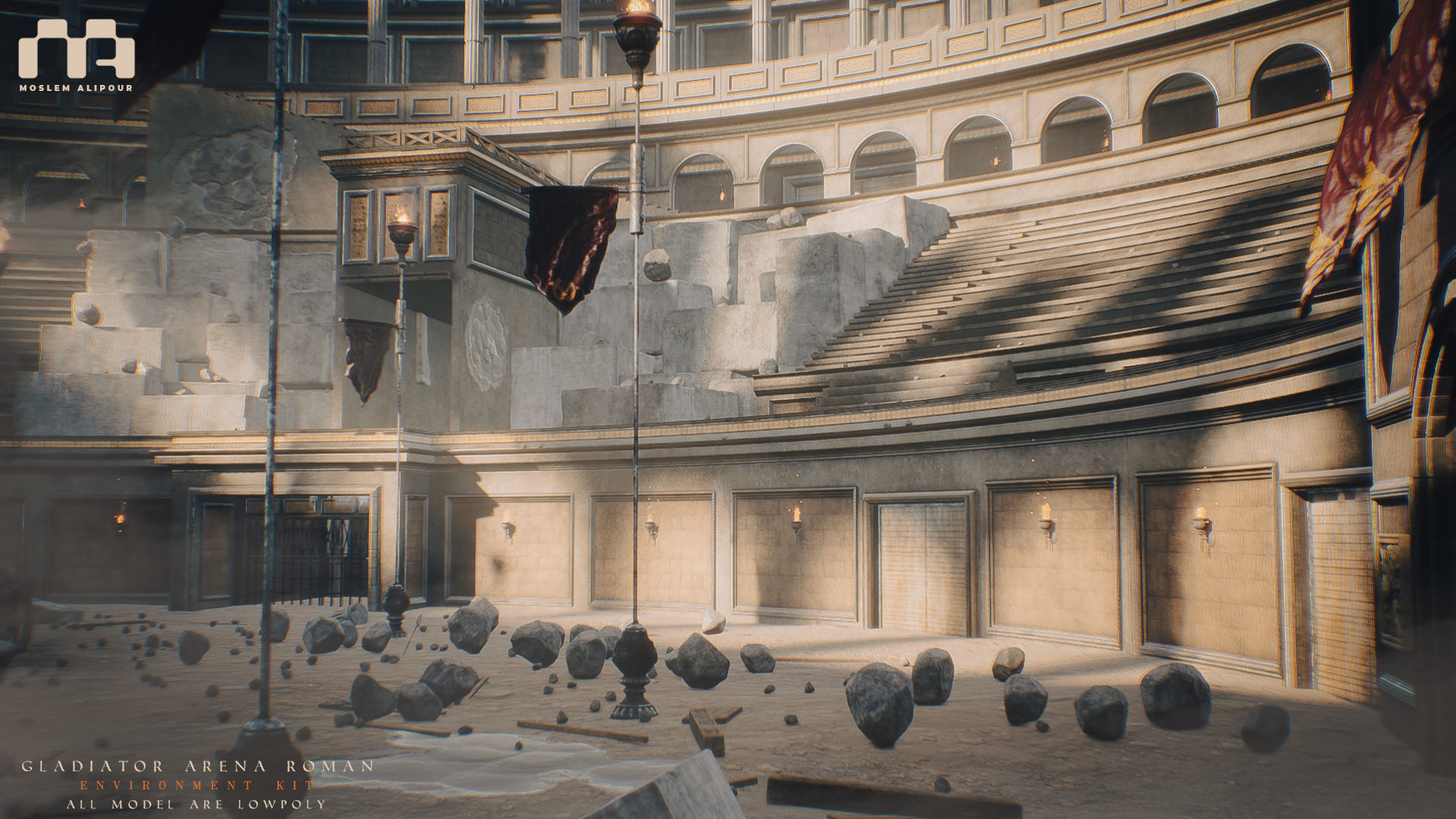 Gladiator Arena Roman Environment Kit Low-poly 3D model_4