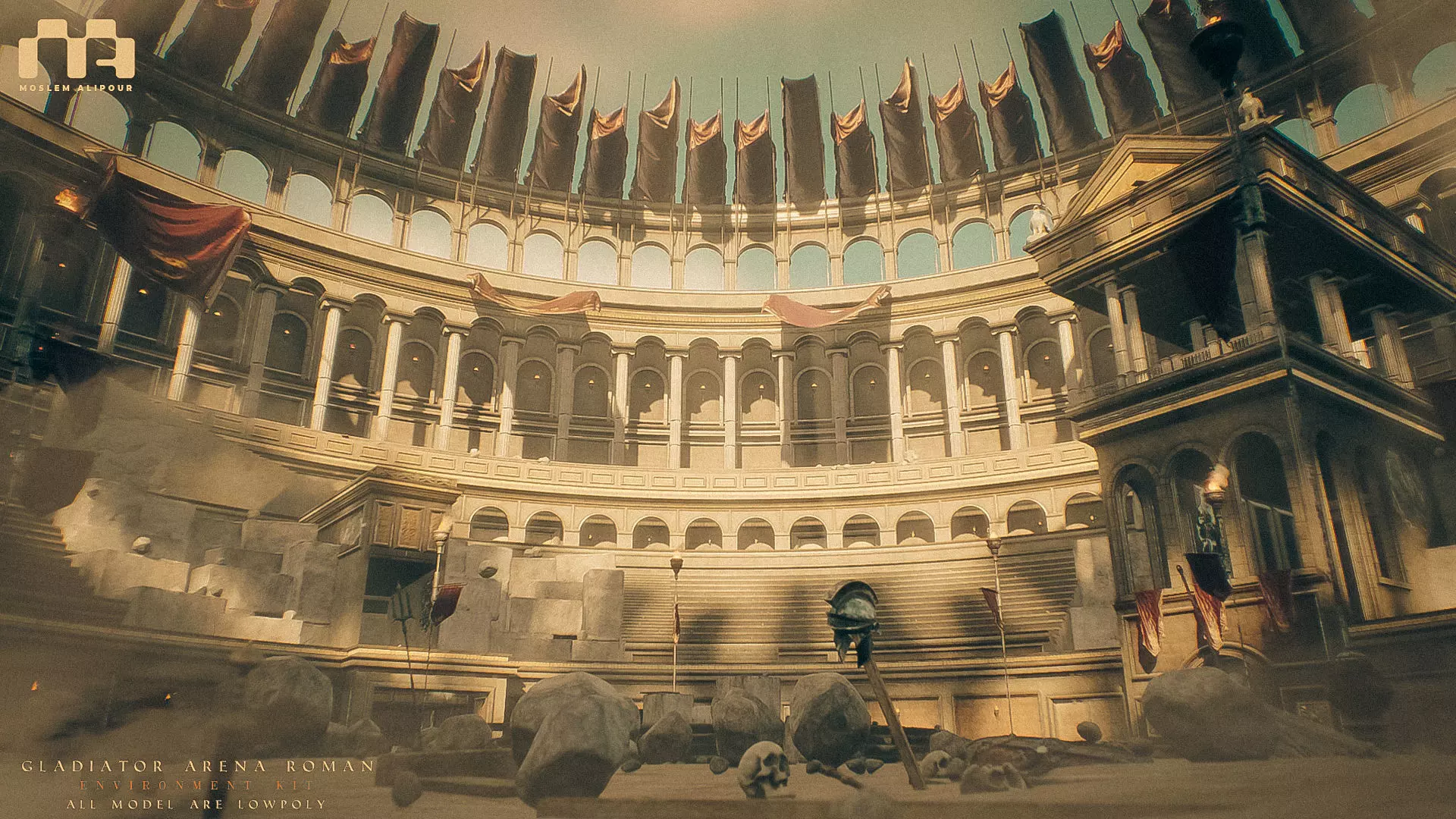 Gladiator Arena Roman Environment Kit Low-poly 3D model_0