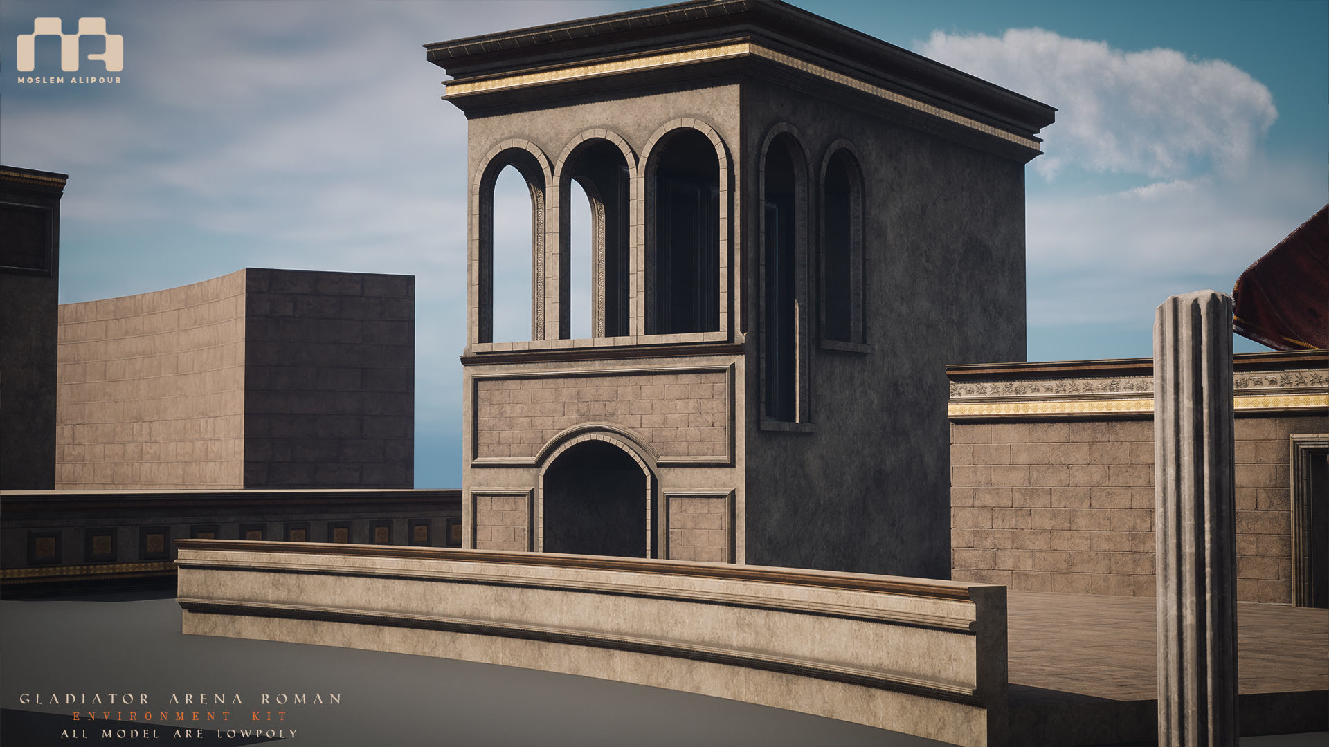 Gladiator Arena Roman Environment Kit Low-poly 3D model_22