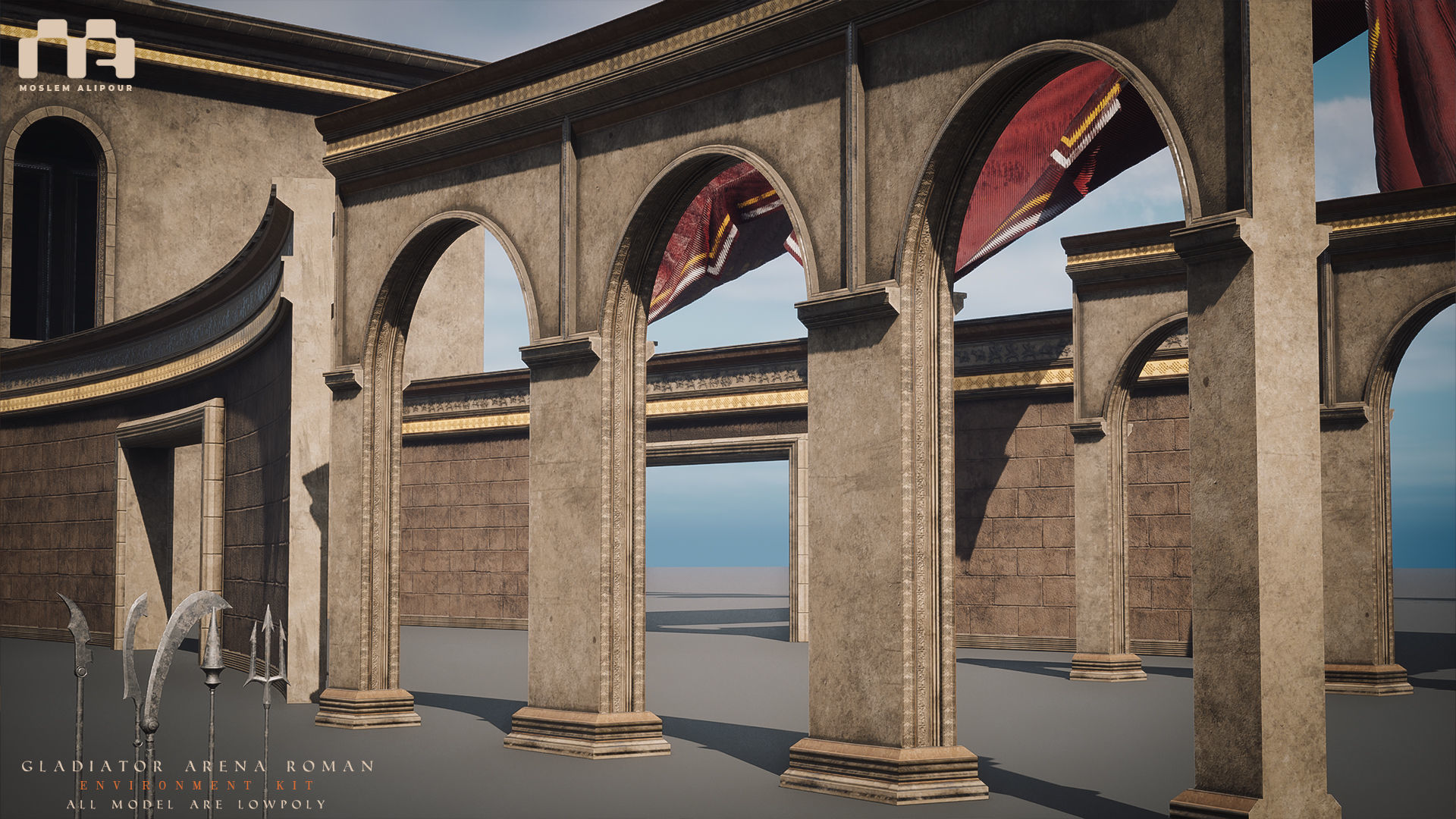Gladiator Arena Roman Environment Kit Low-poly 3D model_37
