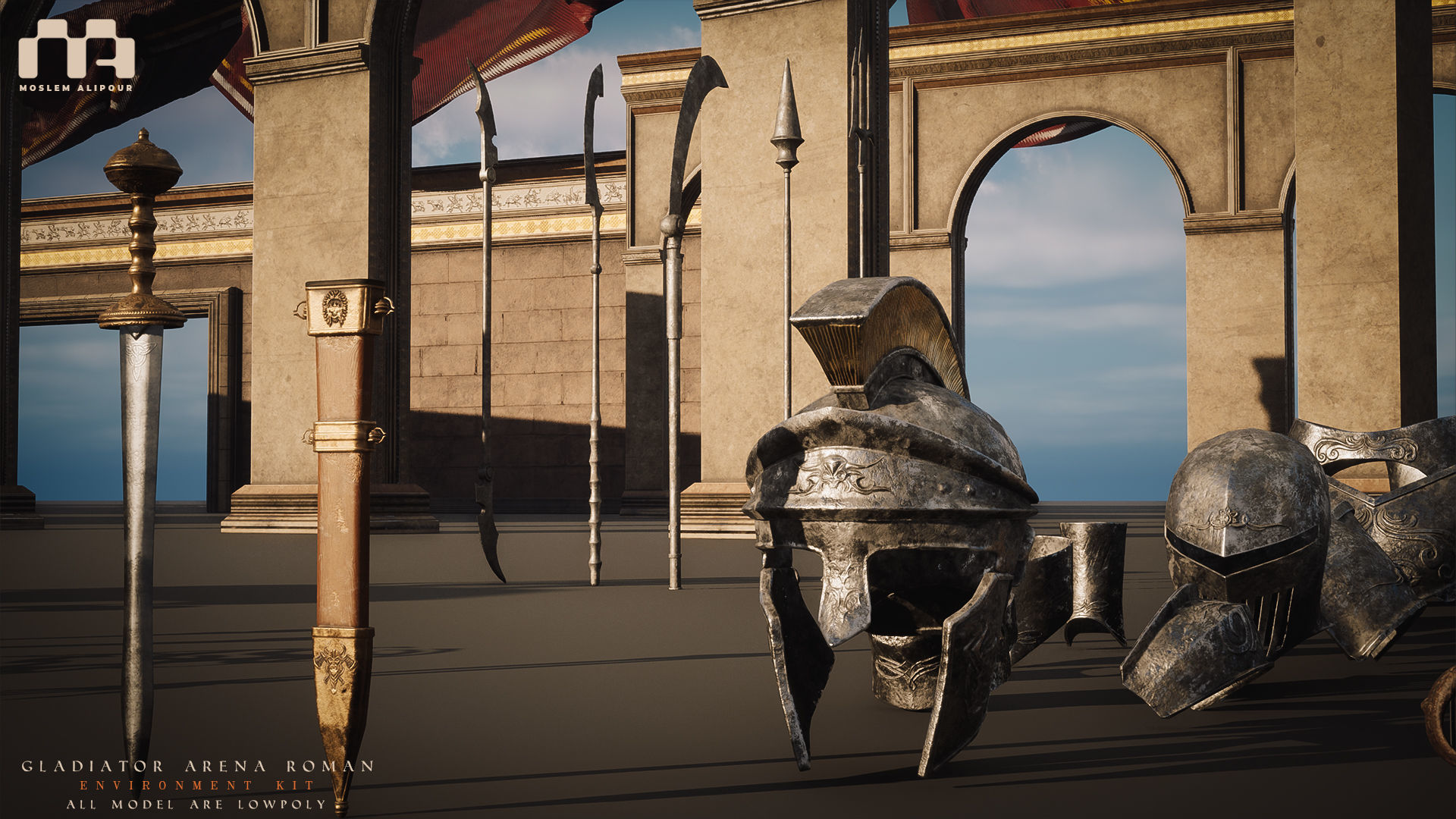 Gladiator Arena Roman Environment Kit Low-poly 3D model_39