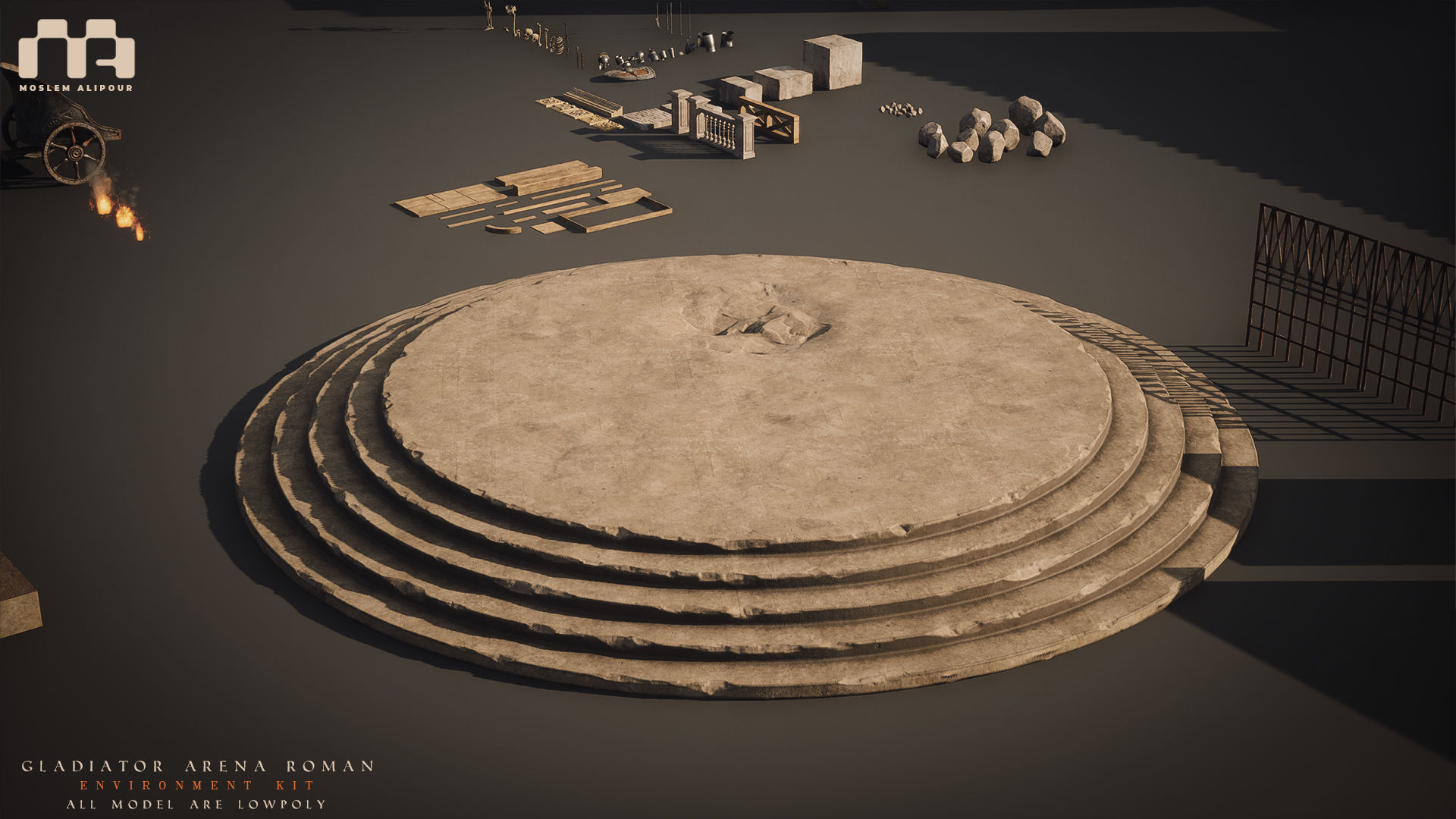 Gladiator Arena Roman Environment Kit Low-poly 3D model_17
