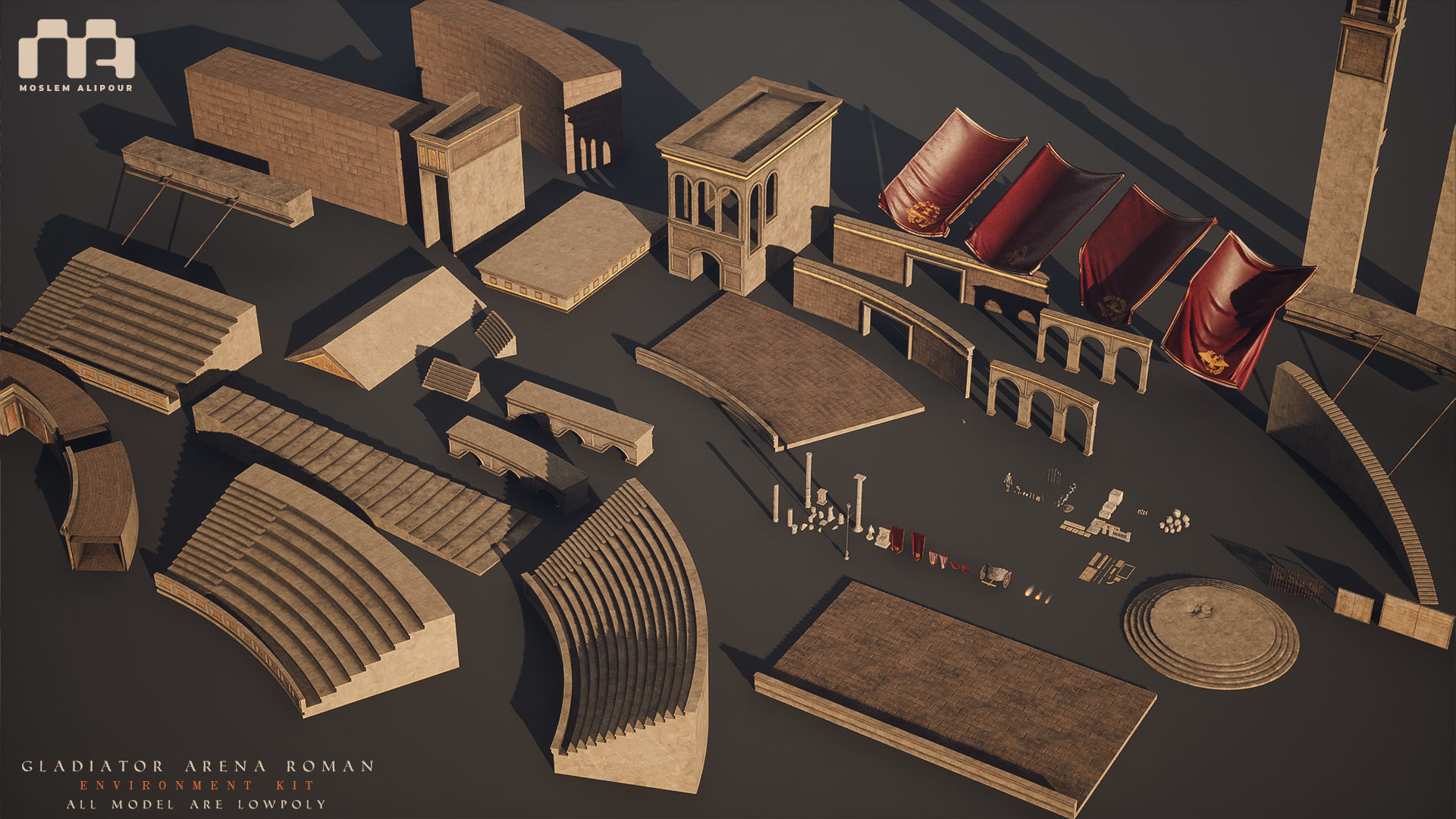 Gladiator Arena Roman Environment Kit Low-poly 3D model_18
