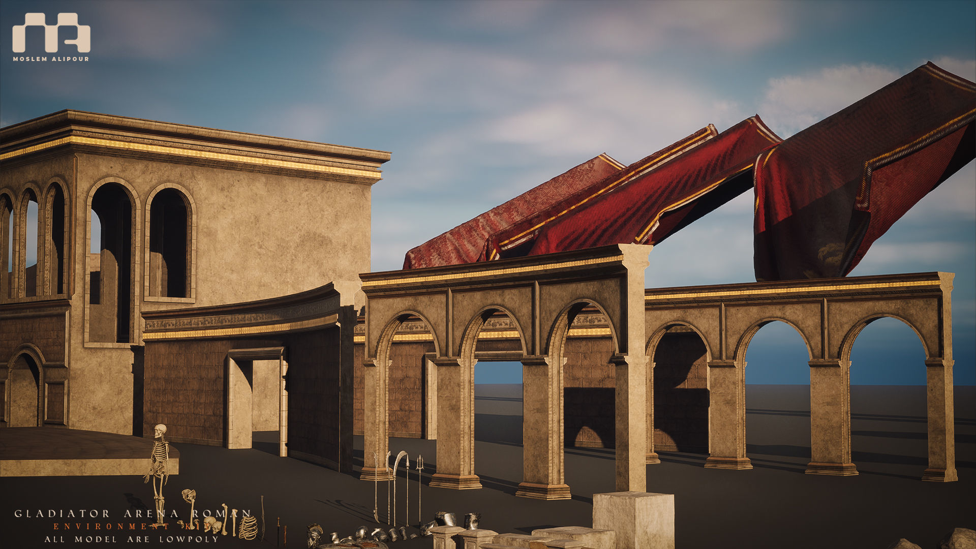 Gladiator Arena Roman Environment Kit Low-poly 3D model_31