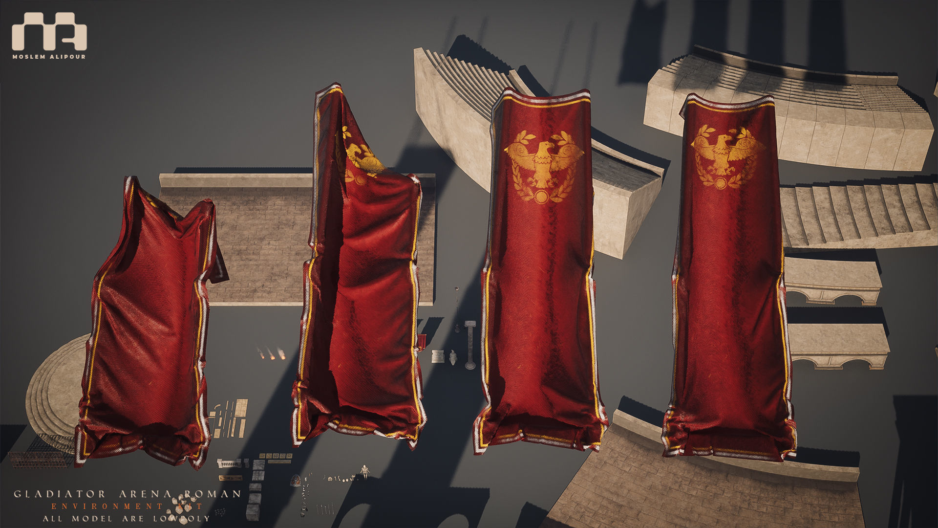 Gladiator Arena Roman Environment Kit Low-poly 3D model_36
