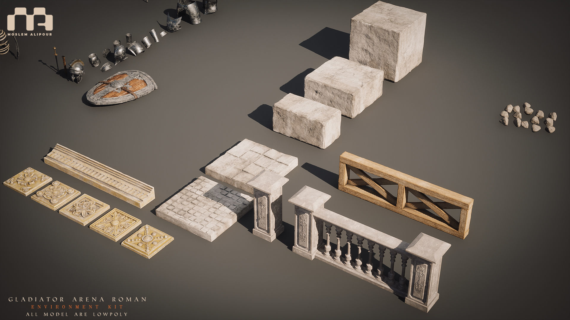 Gladiator Arena Roman Environment Kit Low-poly 3D model_12