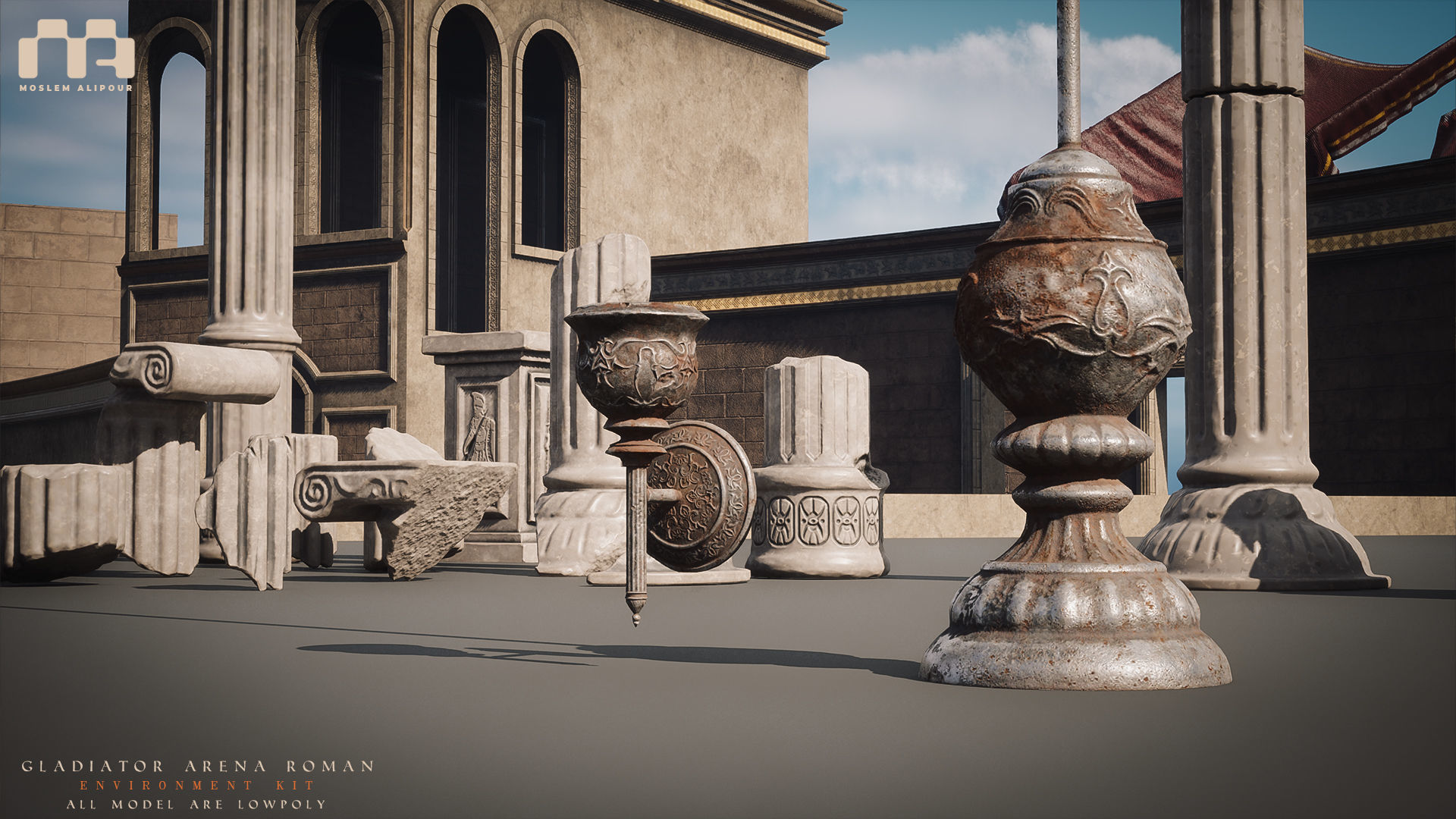 Gladiator Arena Roman Environment Kit Low-poly 3D model_35