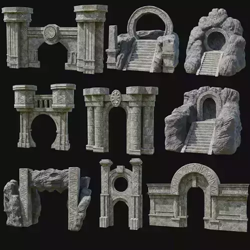 STONE PORTAL GATE STAIRS ROCK TELEPORT PLACE ORNAMENT COLLECTION Low-poly 3D model