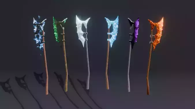 Set of 6 Elemental Battle Axes - Fantasy medieval weapon