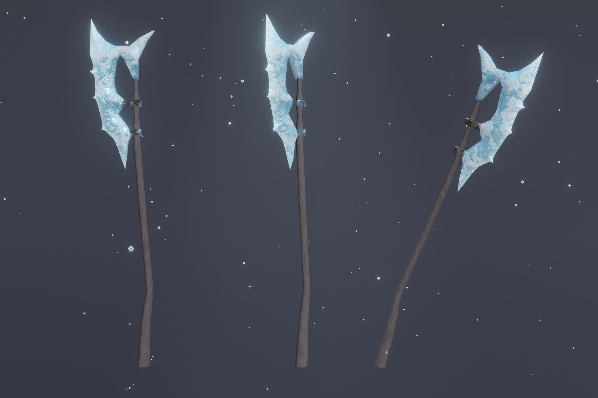 Set of 6 Elemental Battle Axes - Fantasy medieval weapon Low-poly 3D model_3
