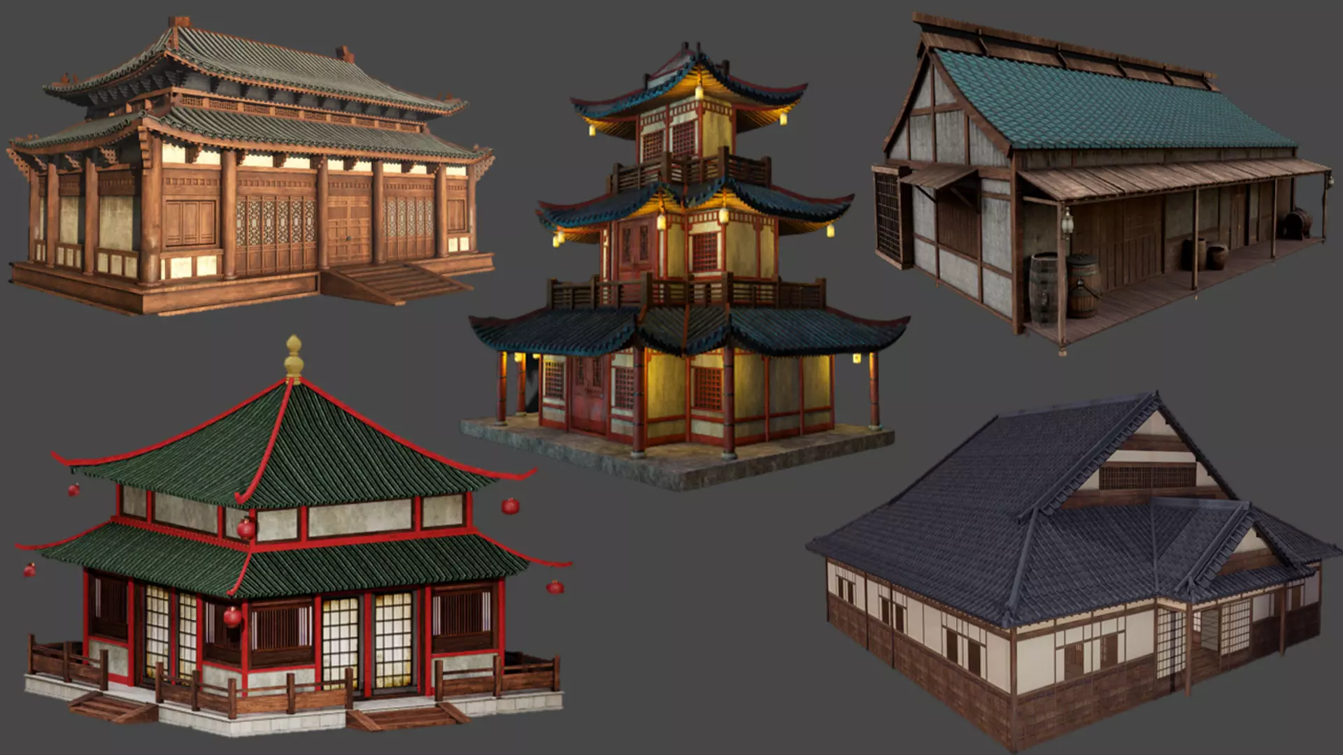 Asian Japanese PBR Building Collection 3D model_5