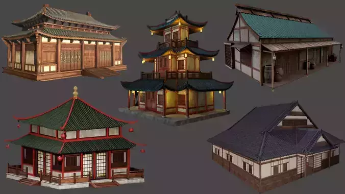 Asian Japanese PBR Building Collection 3D model 2