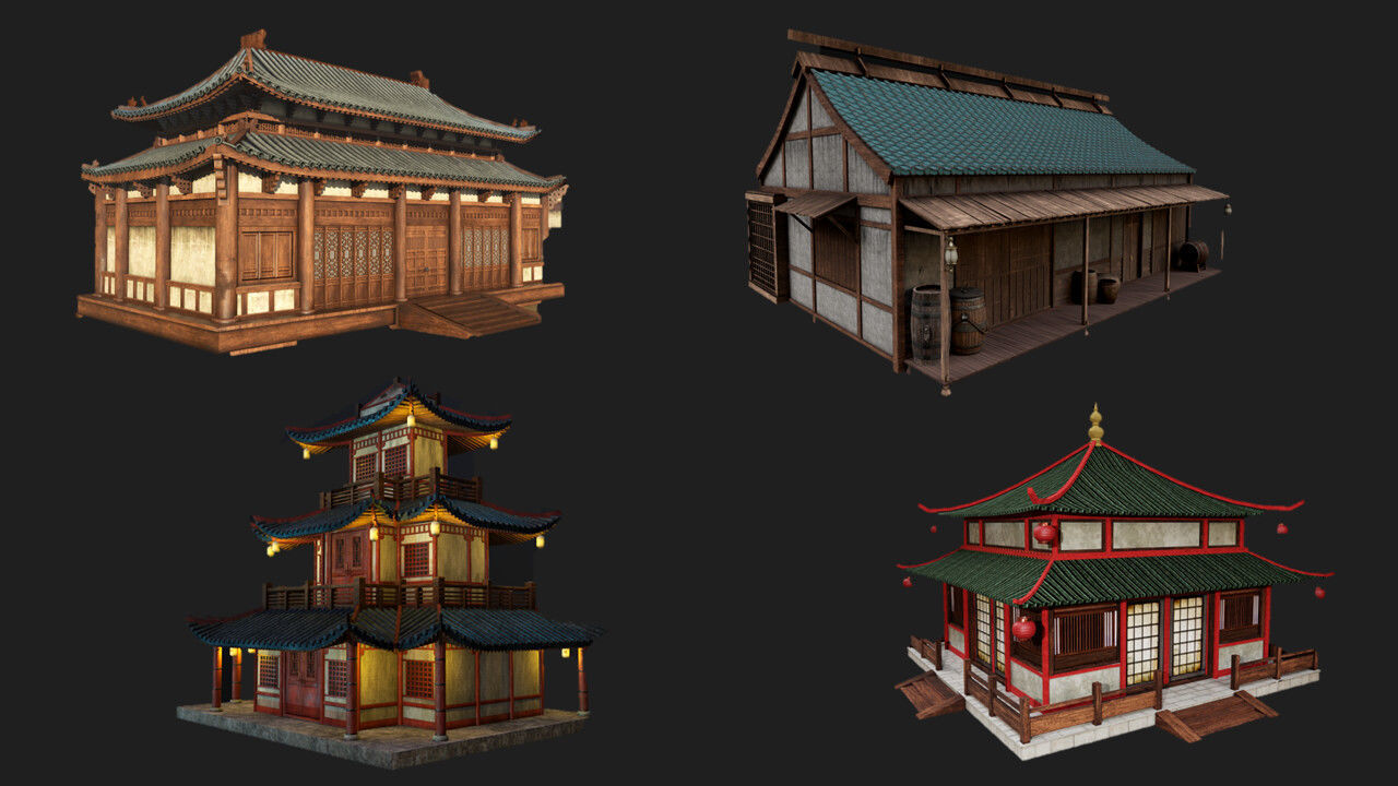 Asian Japanese PBR Building Collection 3D model_13