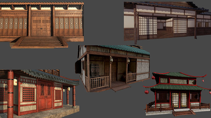 Asian Japanese PBR Building Collection 3D model 6