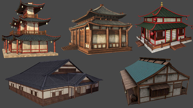 Asian Japanese PBR Building Collection 3D model 4