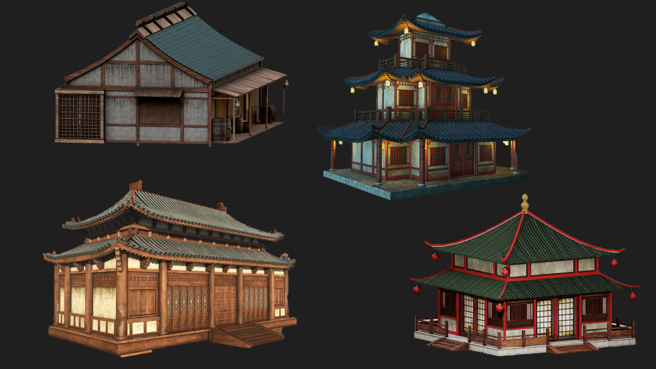 Asian Japanese PBR Building Collection 3D model_12