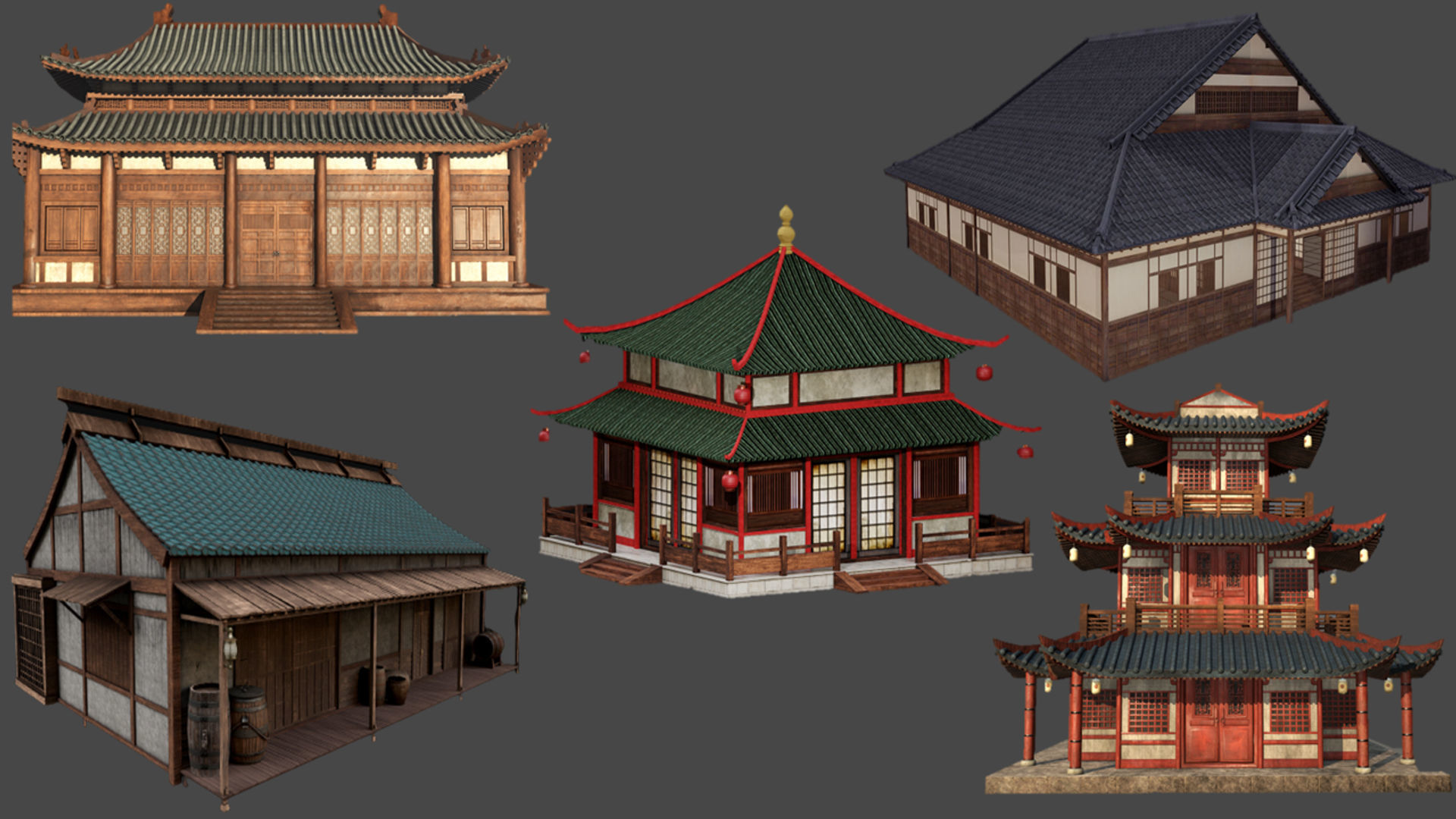 Asian Japanese PBR Building Collection 3D model_0