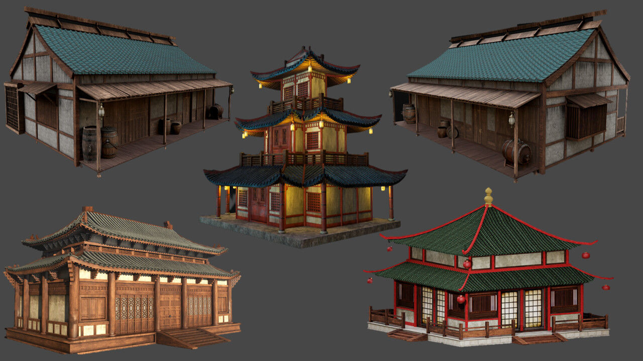 Asian Japanese PBR Building Collection 3D model_10