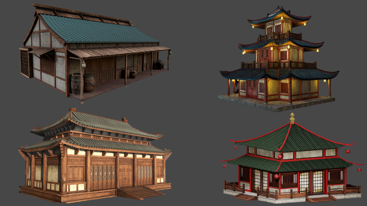 Asian Japanese PBR Building Collection 3D model_11