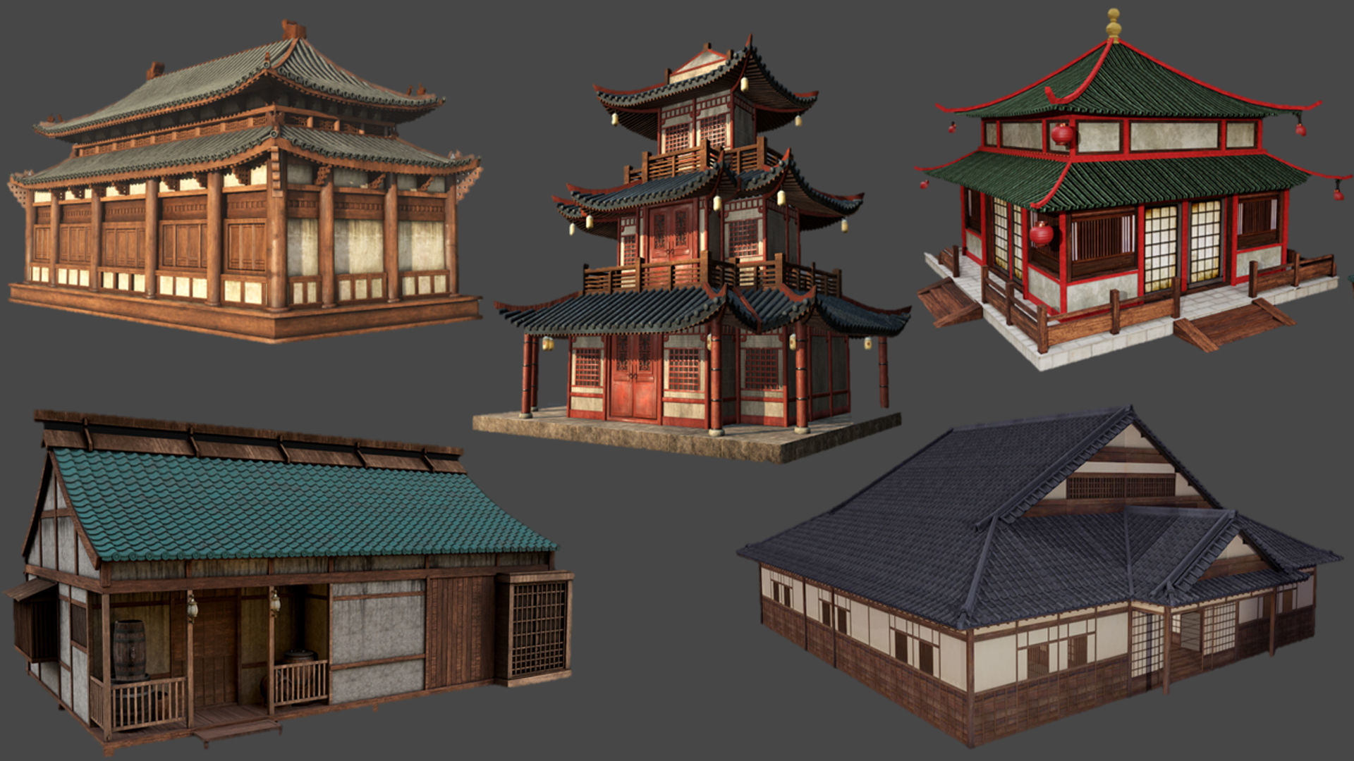Asian Japanese PBR Building Collection 3D model_8
