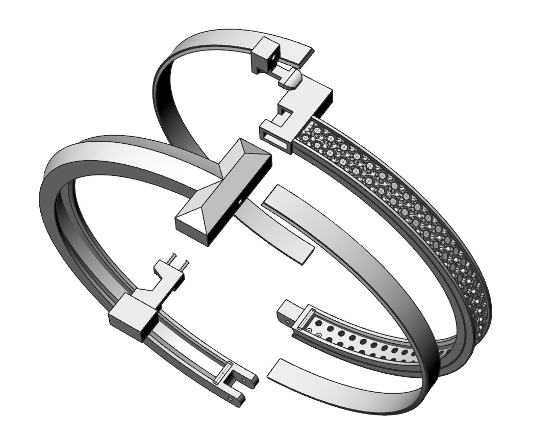 T1 Wide Diamond Hinged Bangle 3D print model_6