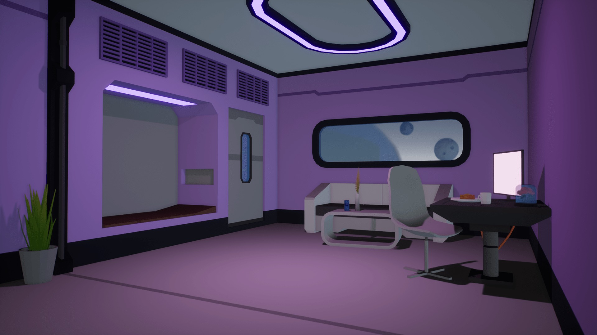 Low Poly Sci-Fi Cyberpunk Interiors Low-poly 3D model_5