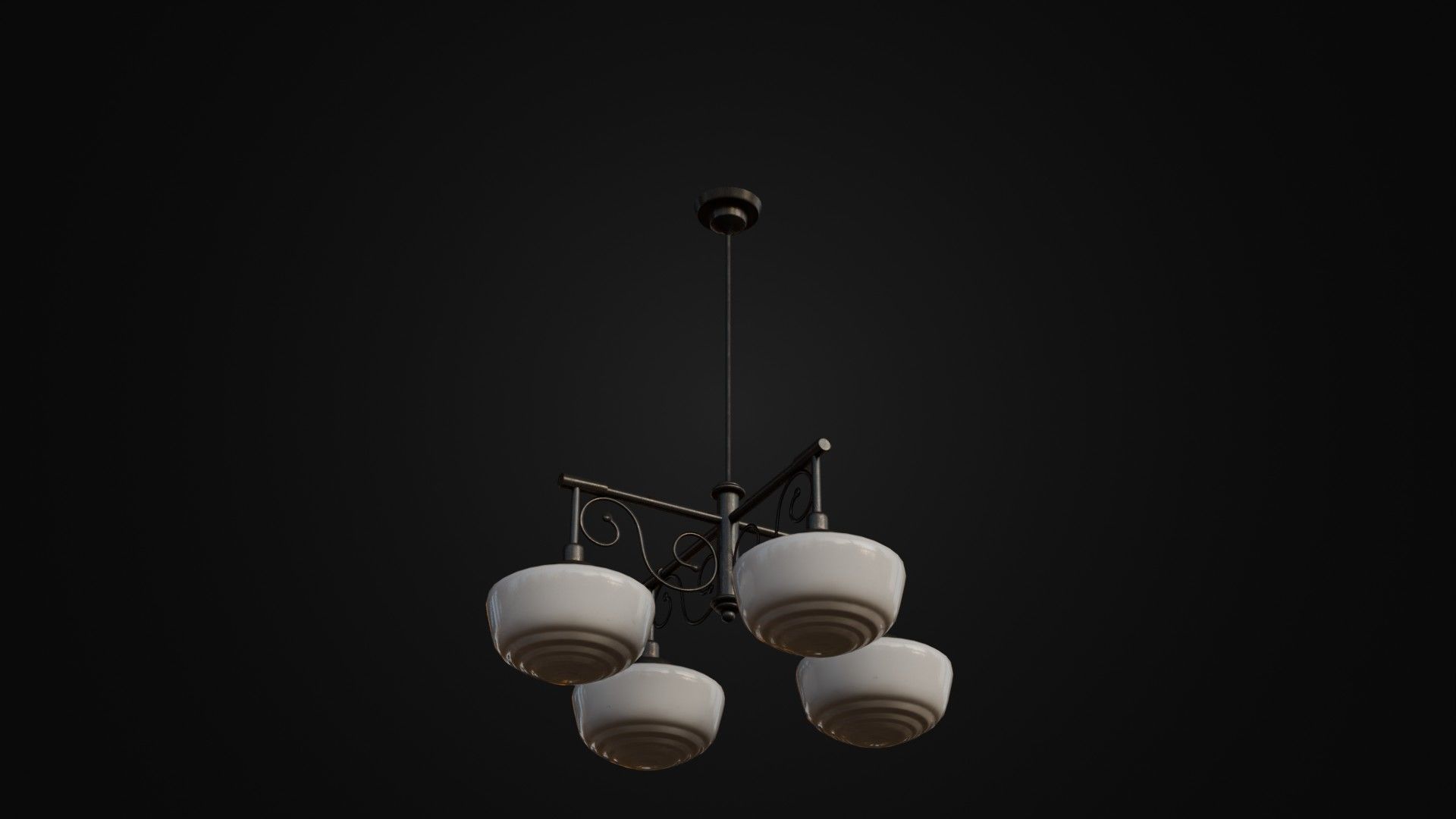 Old Japanese Ceiling Light 01 Low-poly 3D model_2
