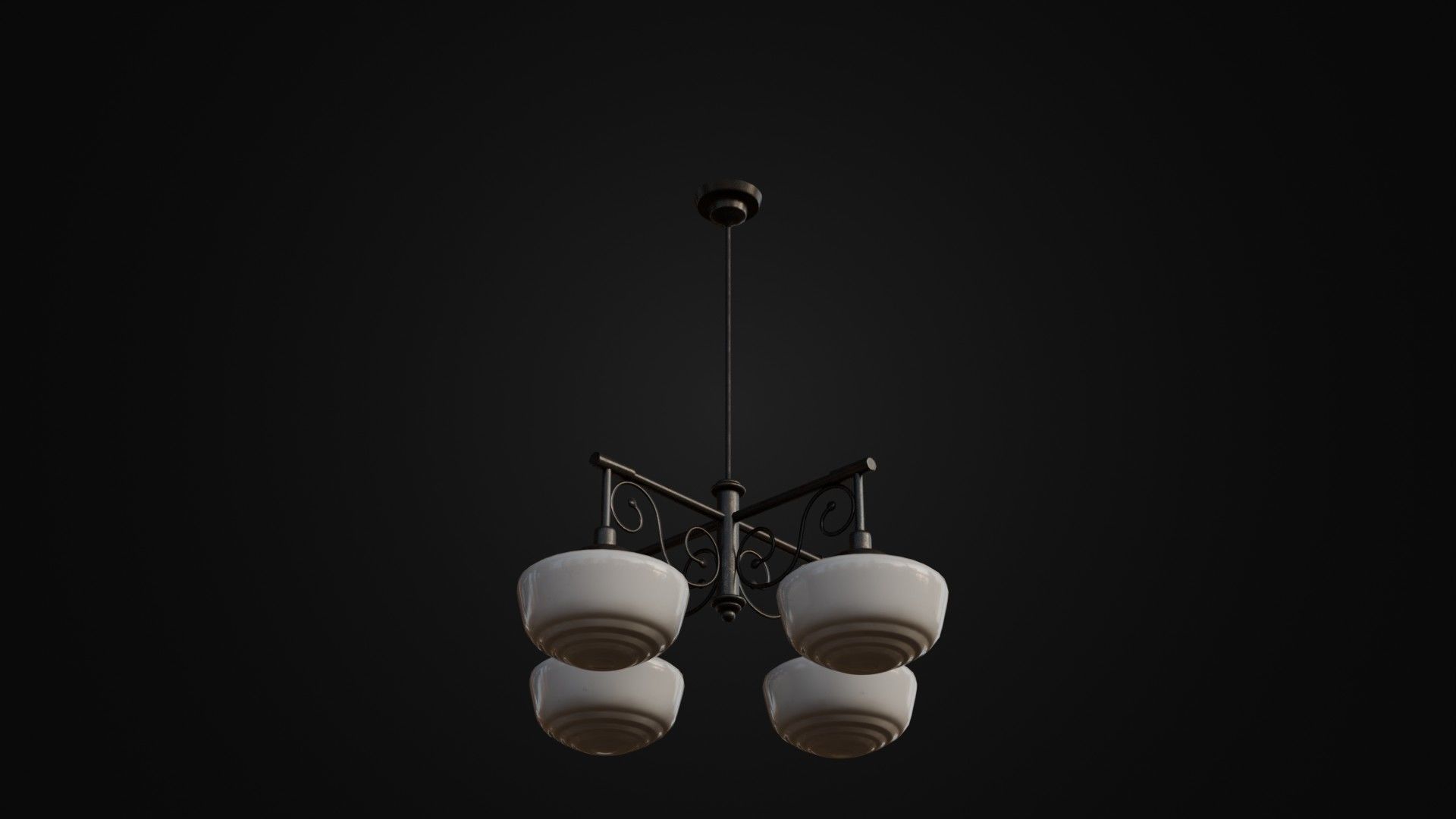 Old Japanese Ceiling Light 01 Low-poly 3D model_4