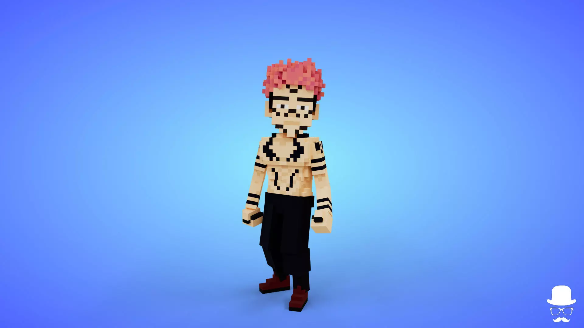Voxel Sukuna Character - 3D Anime Game Asset Free low-poly 3D model