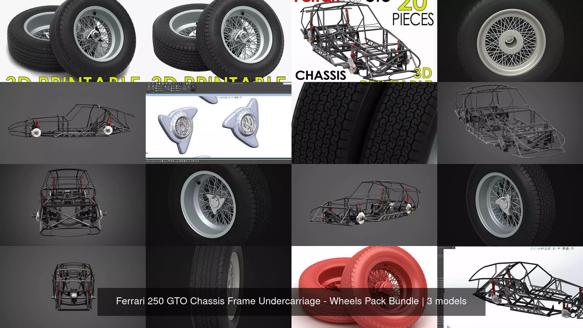 Ferrari 250 GTO Chassis Frame Undercarriage - Wheels Pack Bundle 3D Model Collection_1