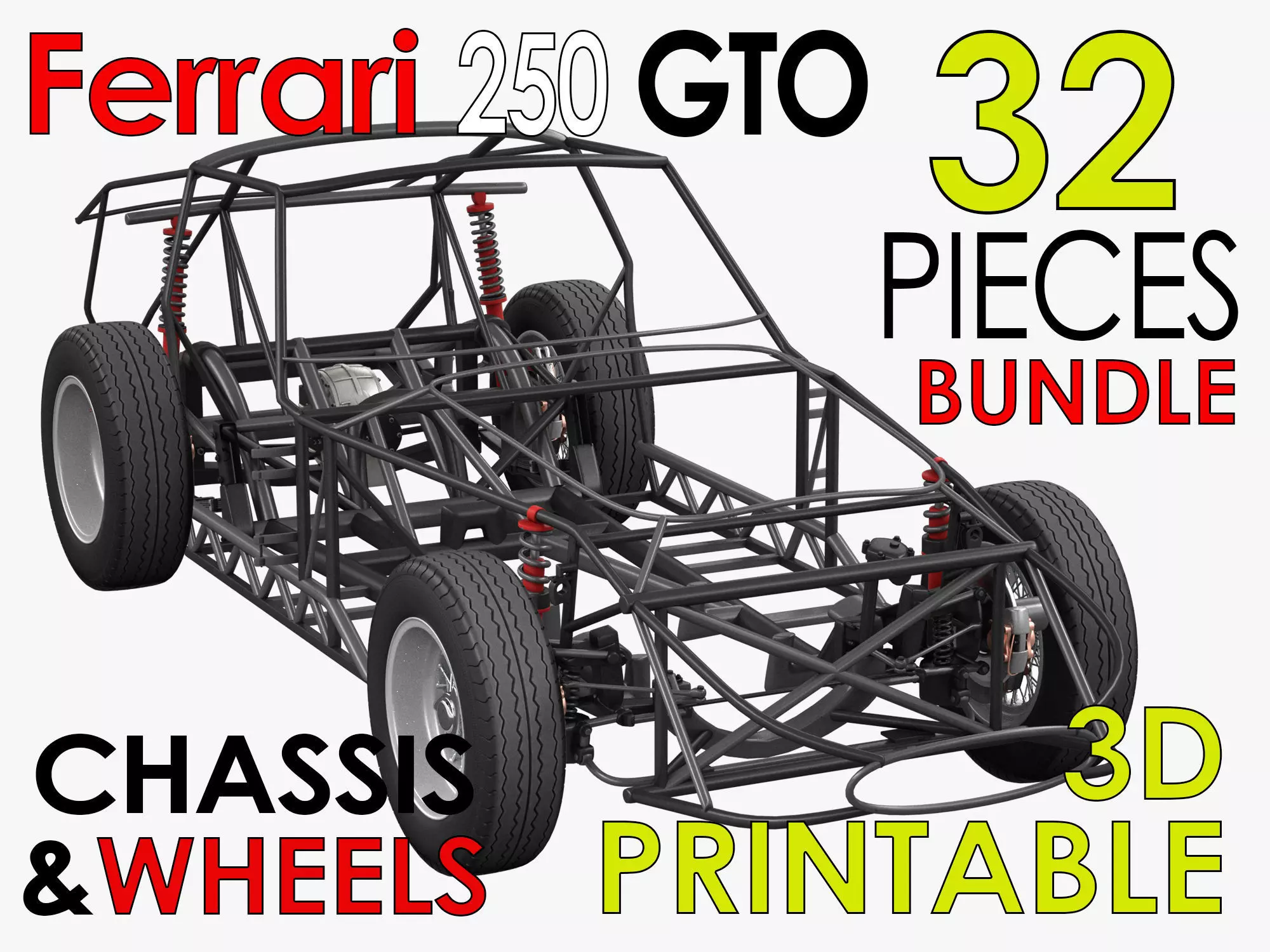 Ferrari 250 GTO Chassis Frame Undercarriage - Wheels Pack Bundle 3D Model Collection_0