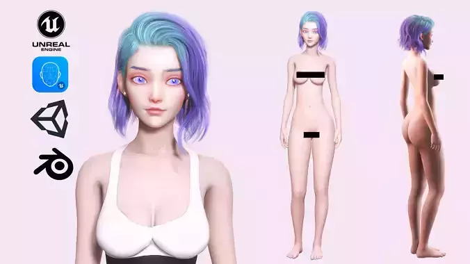 Nude Female Character Ah Yeon - Game Ready Character Low-poly 3D model