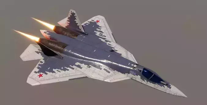 SU-57 fighter medium poly around 20k poly aka faces