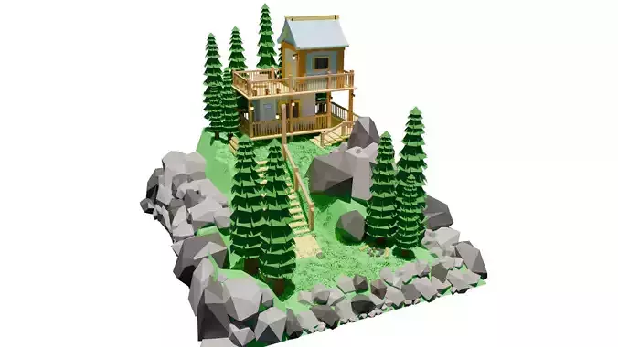 BLENDER LOW POLY STYLE HUT AND ENVIRONMENT