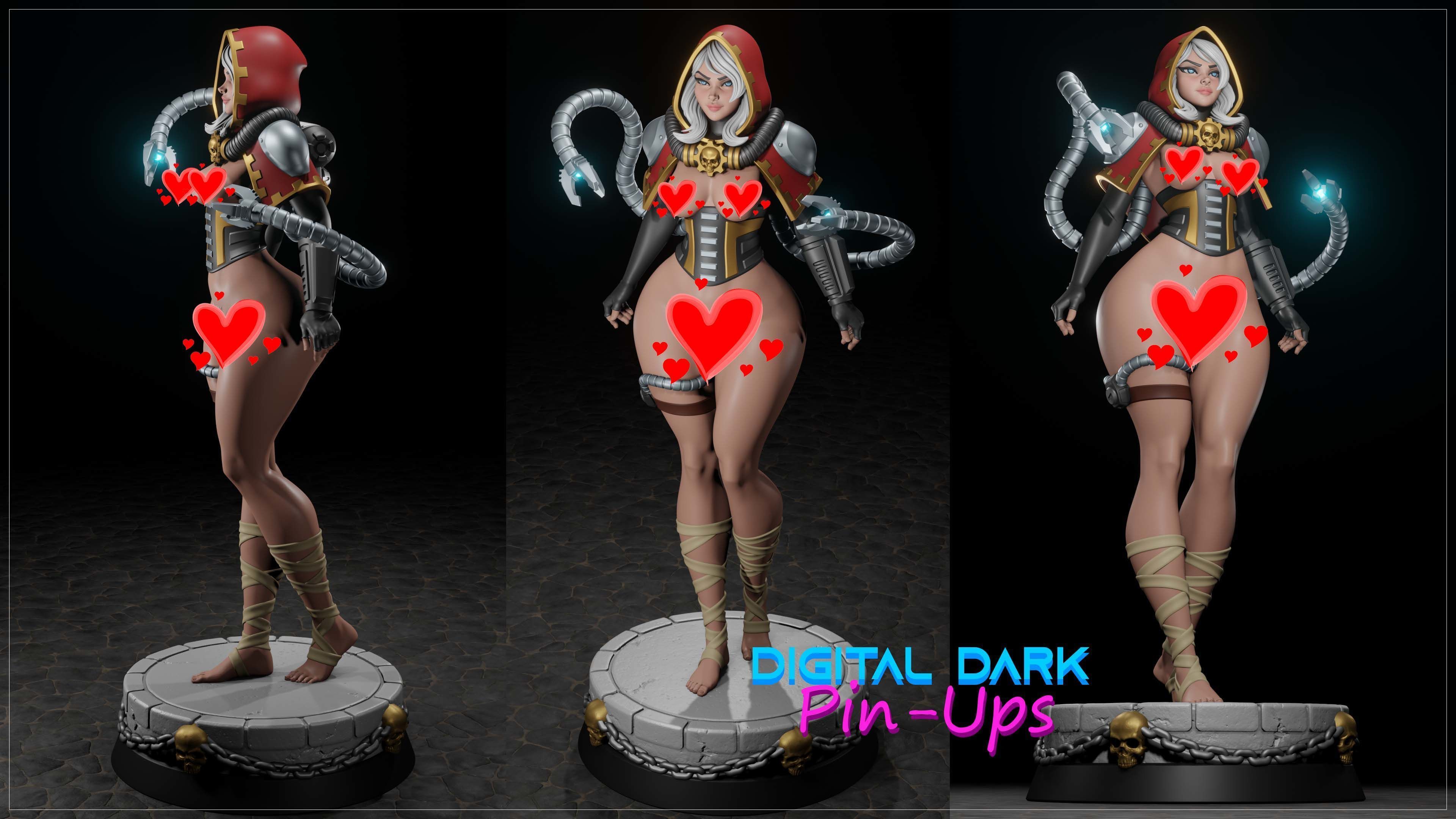 Female Tech Priest with NSFW version and Miniatures 3D print model_6
