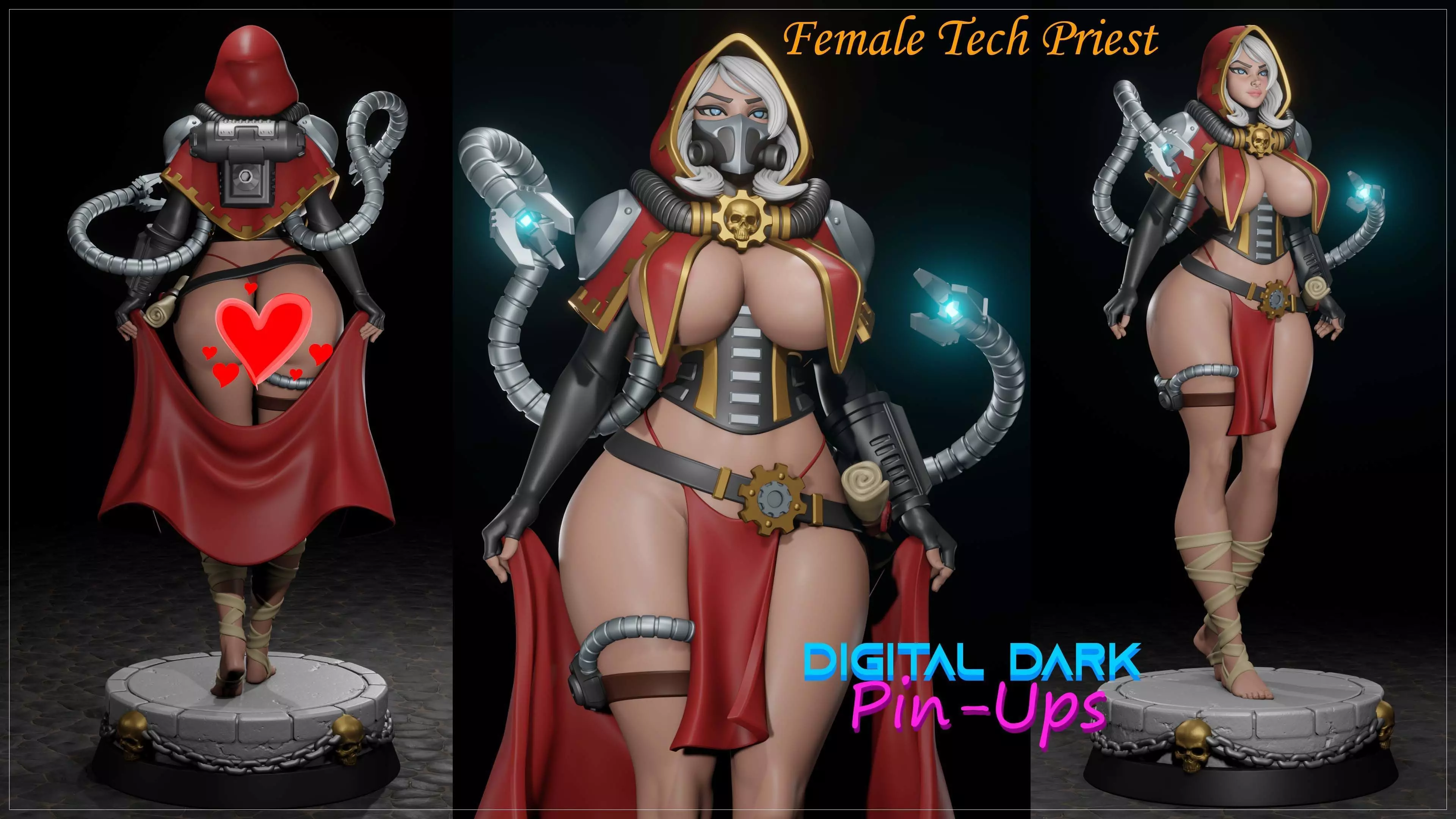 Female Tech Priest with NSFW version and Miniatures 3D print model_0