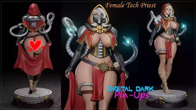 Female Tech Priest with NSFW version and Miniatures
