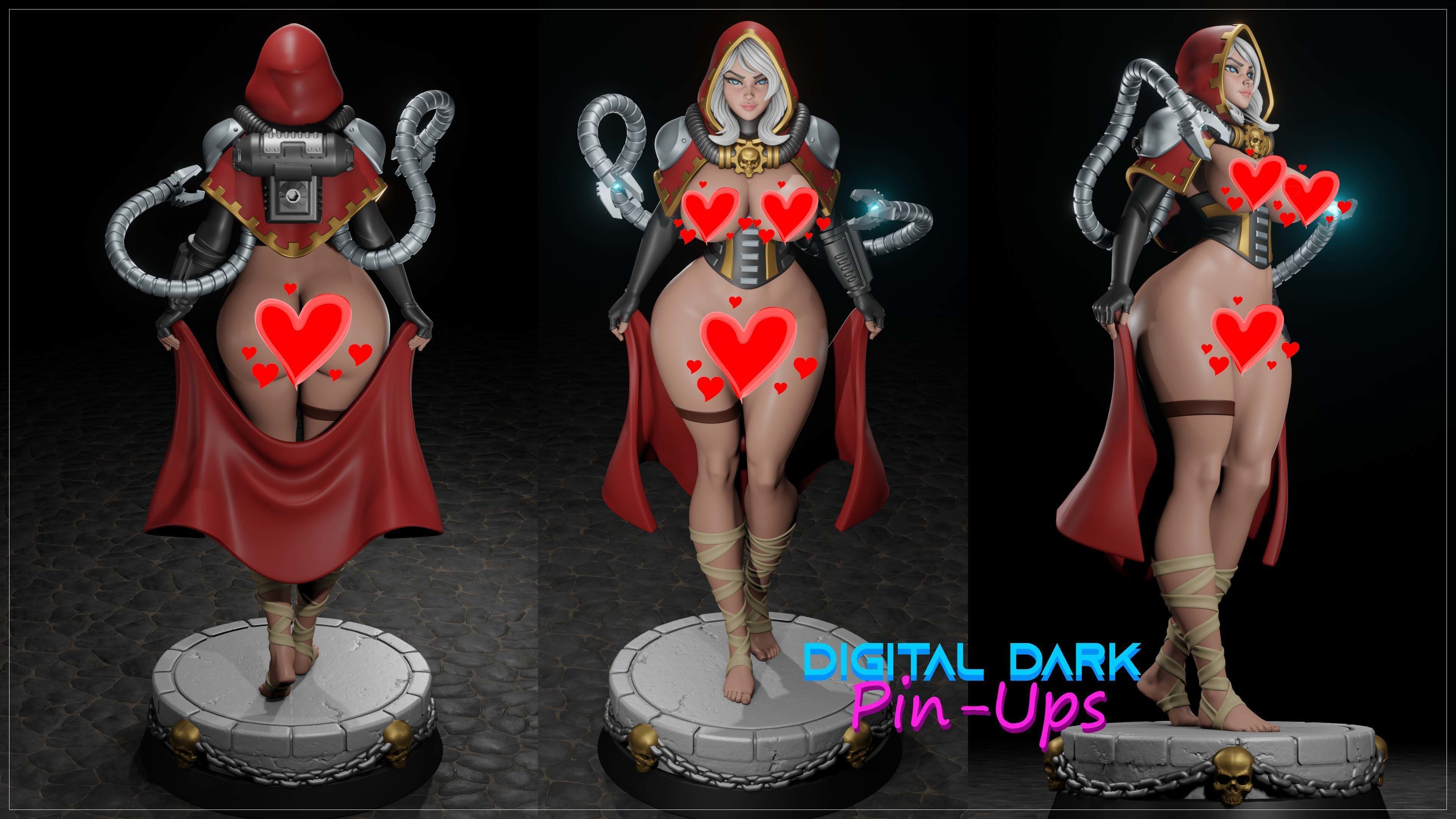 Female Tech Priest with NSFW version and Miniatures 3D print model_8