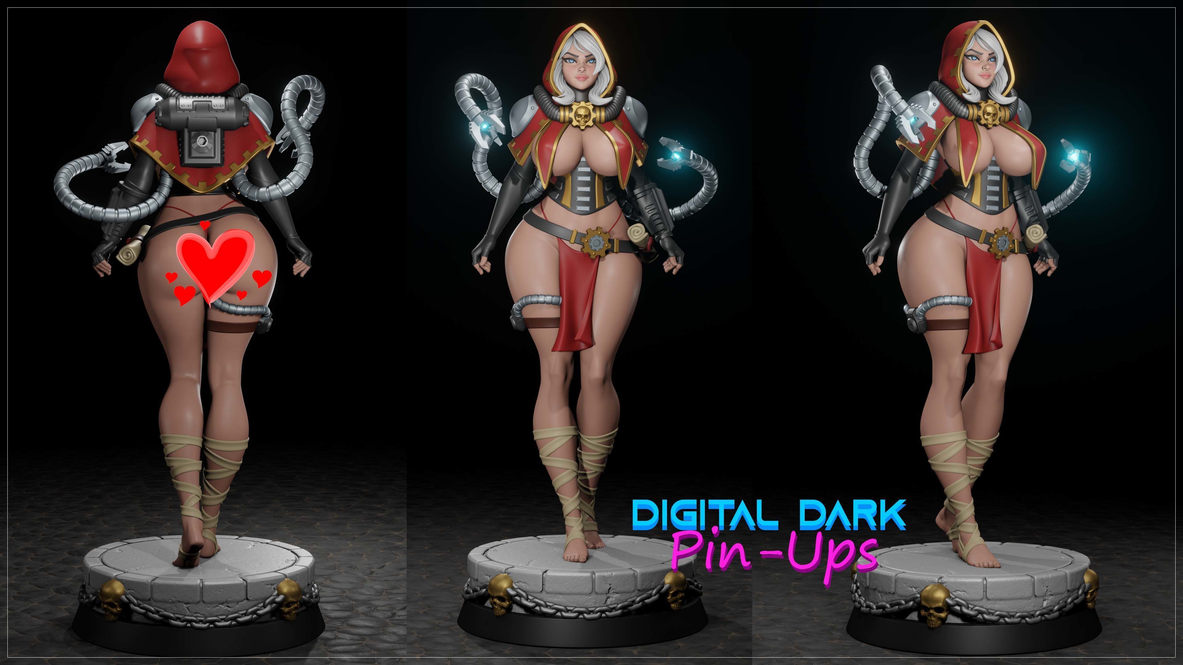 Female Tech Priest with NSFW version and Miniatures 3D print model_3