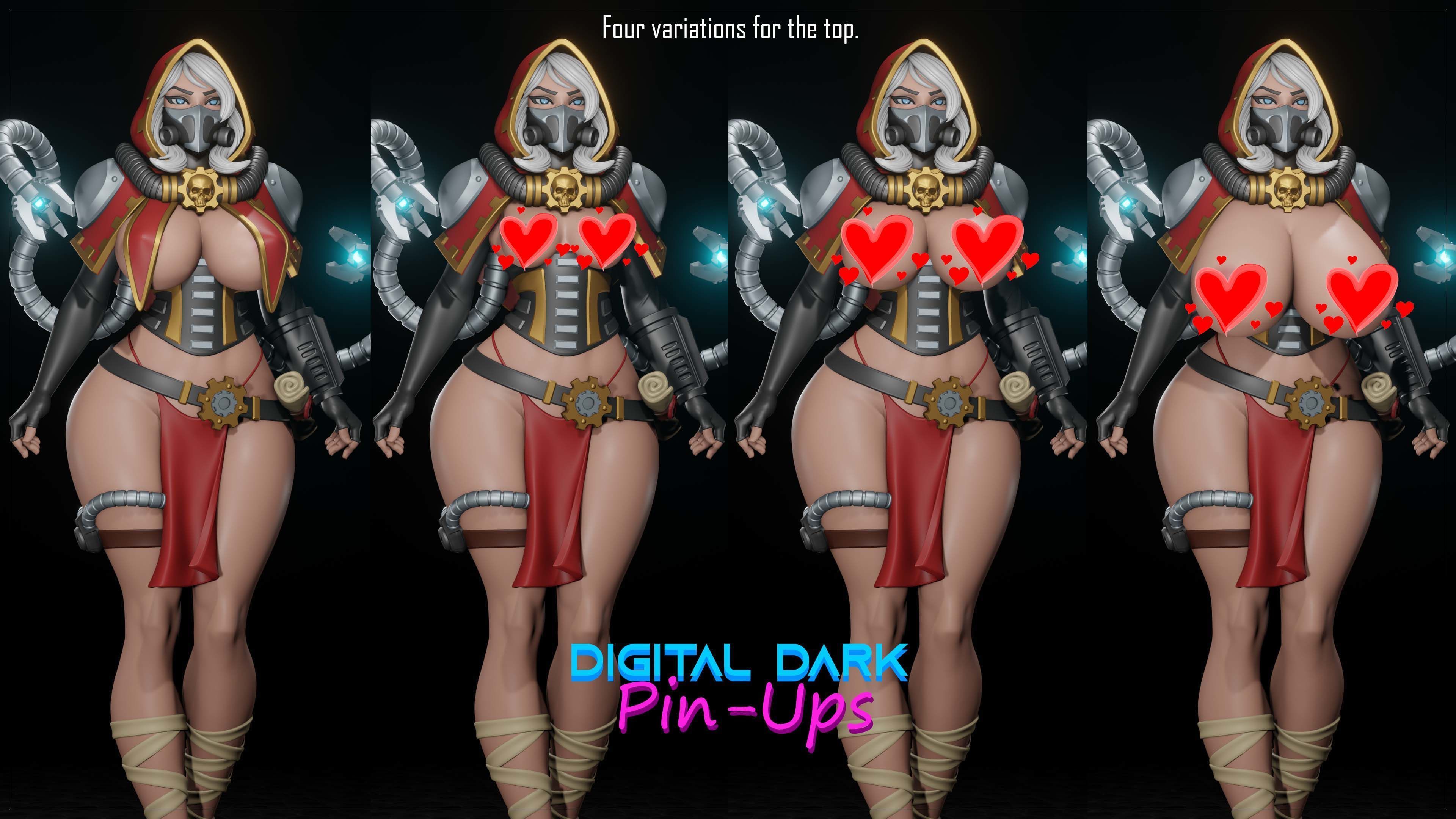 Female Tech Priest with NSFW version and Miniatures 3D print model_1