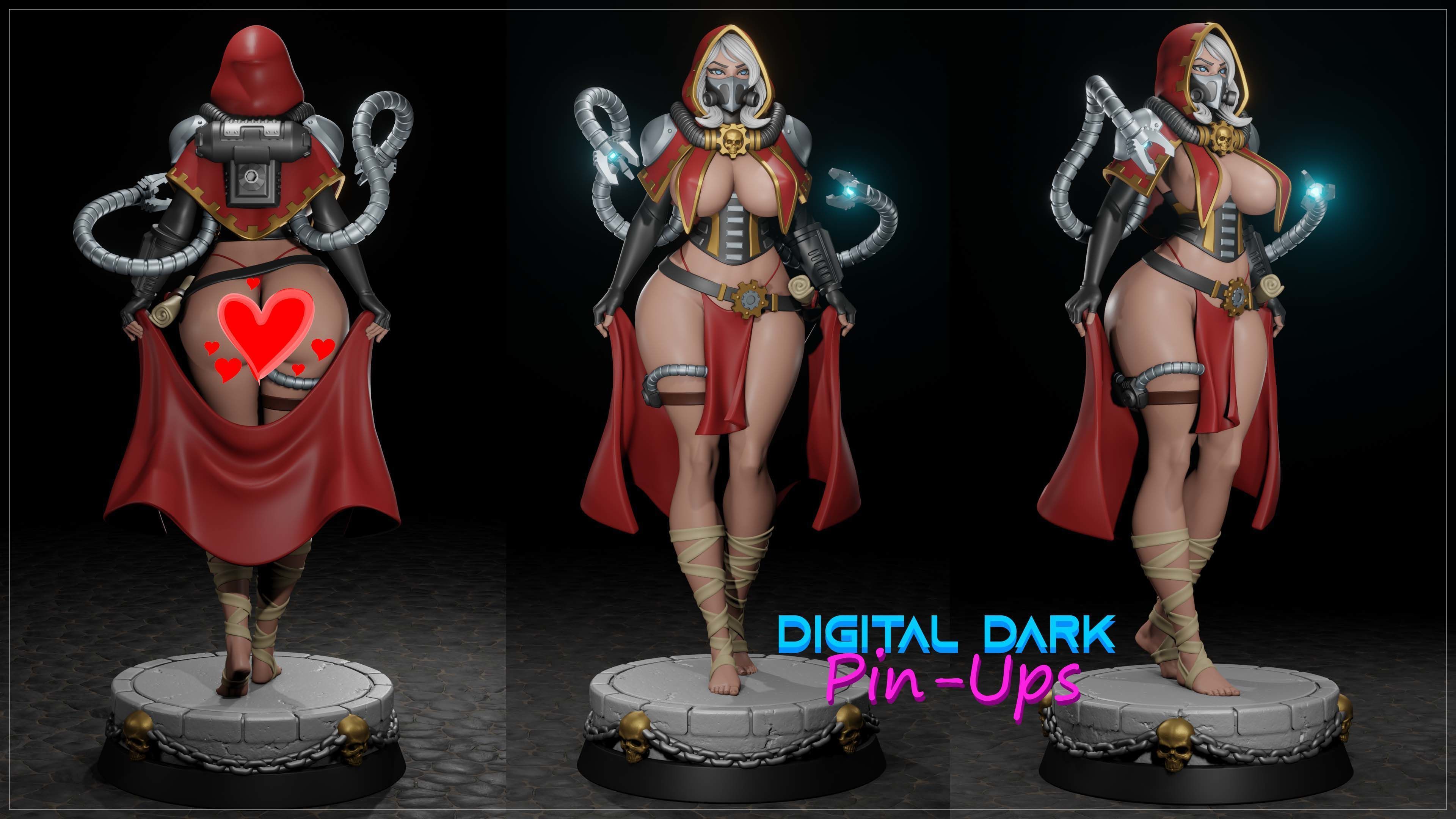Female Tech Priest with NSFW version and Miniatures 3D print model_5
