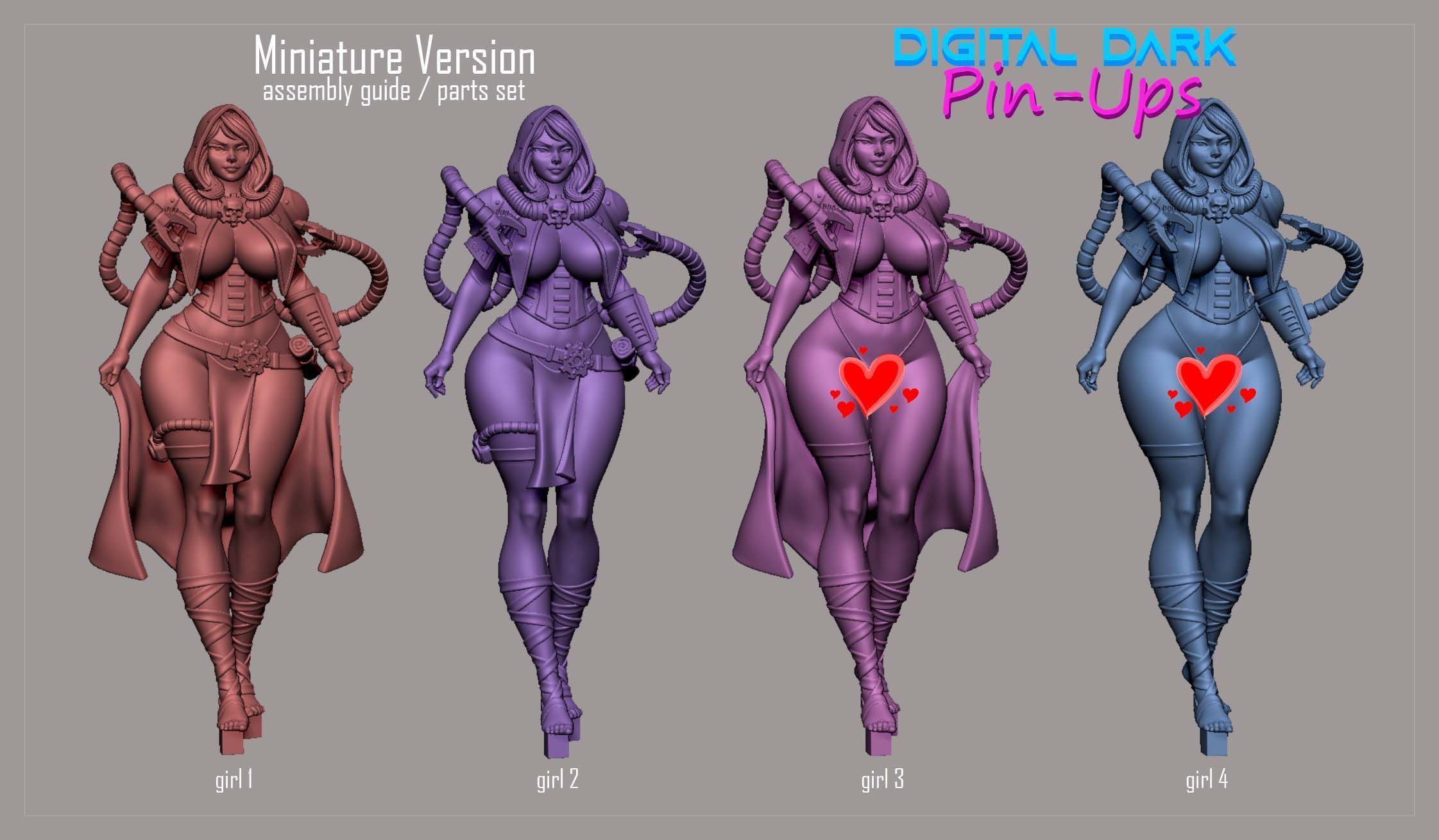 Female Tech Priest with NSFW version and Miniatures 3D print model_12