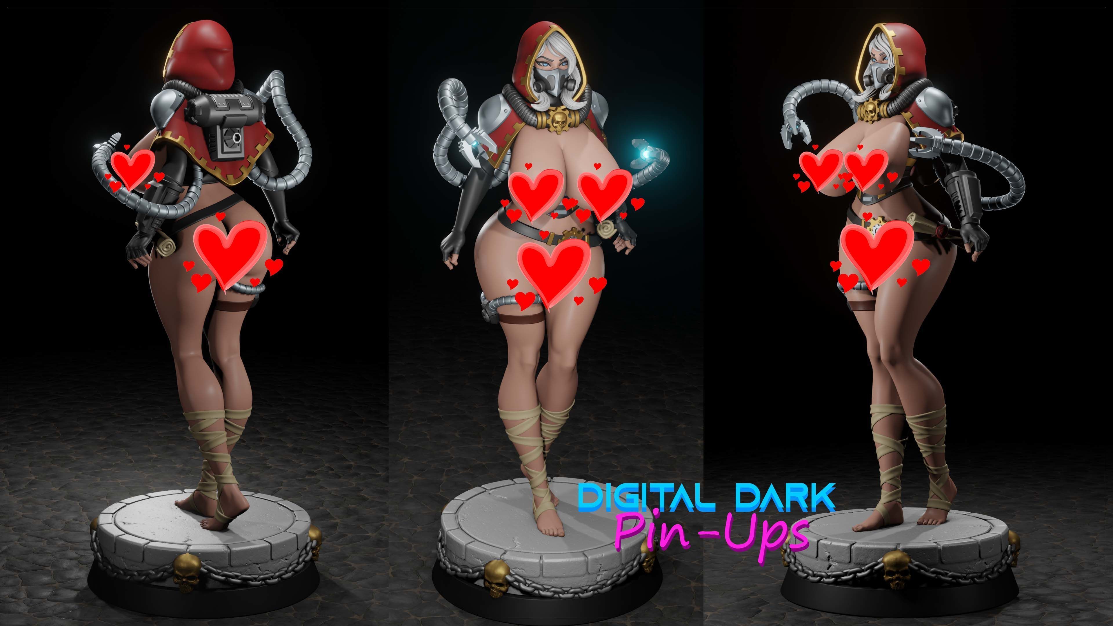 Female Tech Priest with NSFW version and Miniatures 3D print model_4