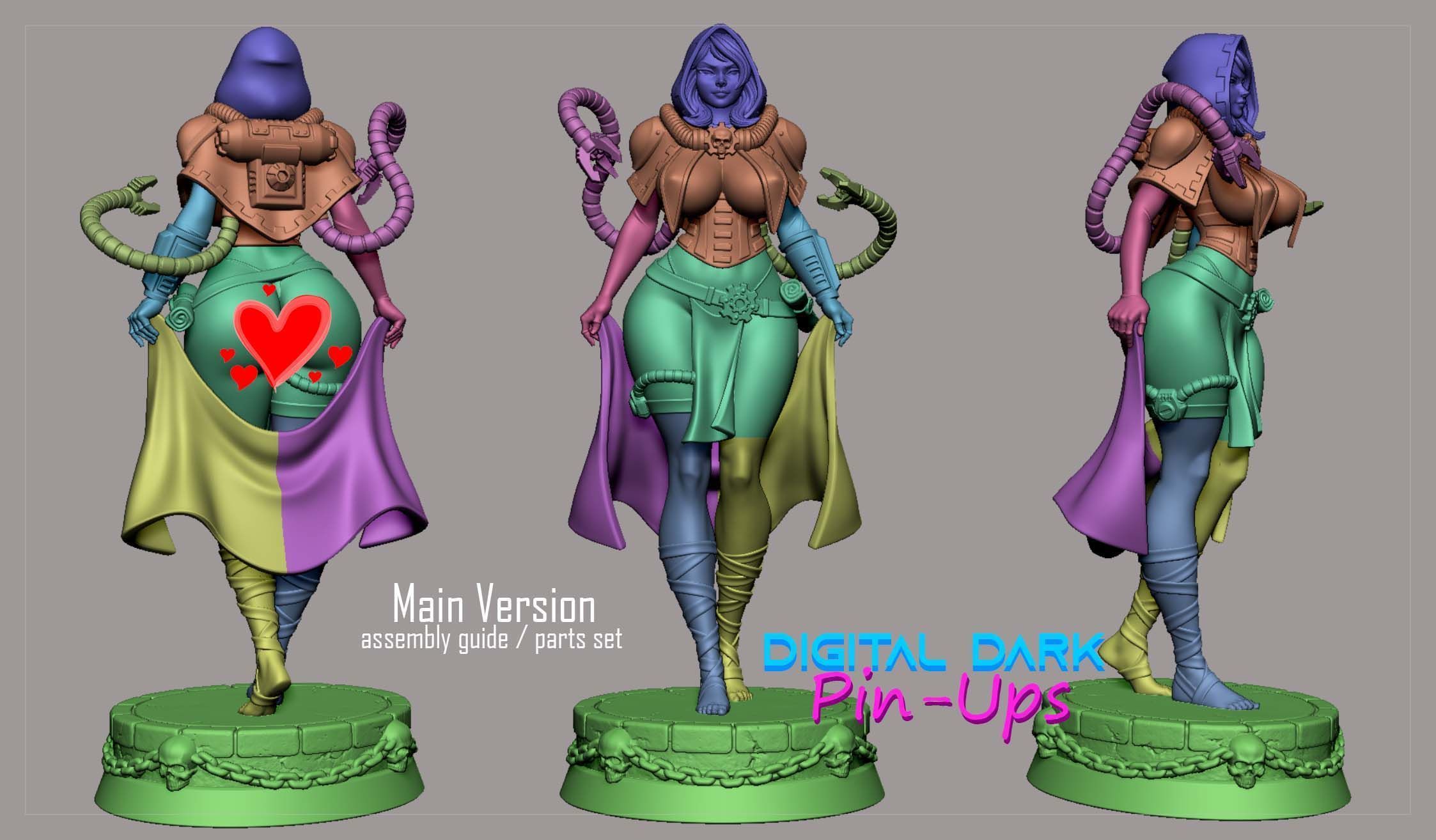 Female Tech Priest with NSFW version and Miniatures 3D print model_9