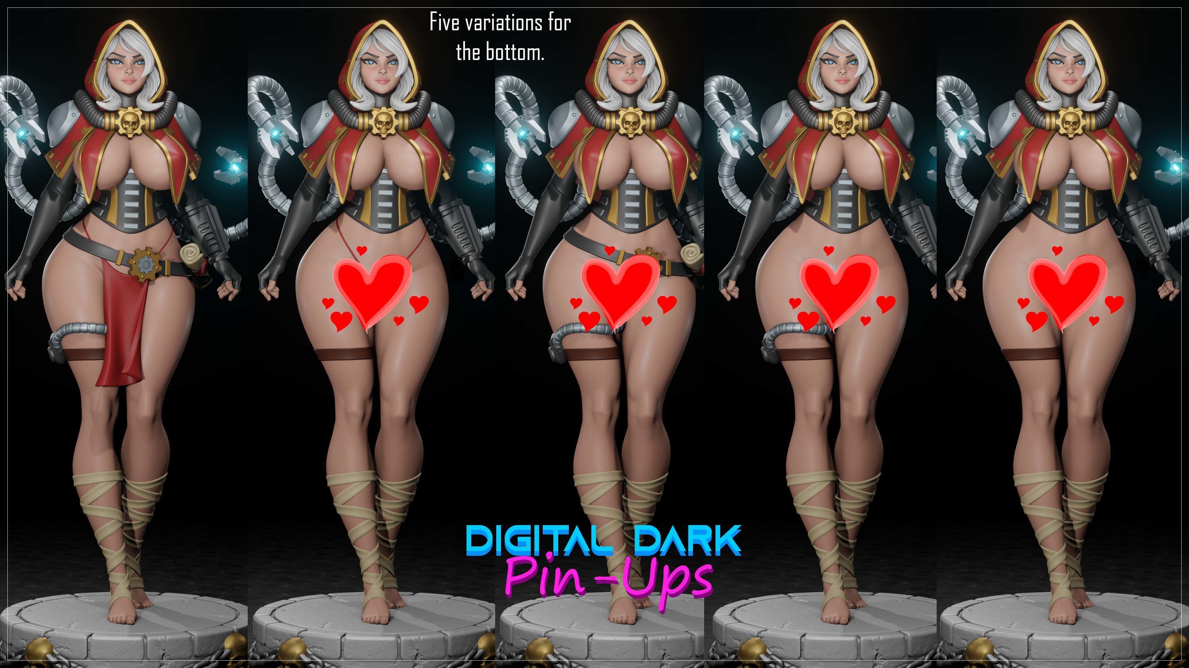 Female Tech Priest with NSFW version and Miniatures 3D print model_2